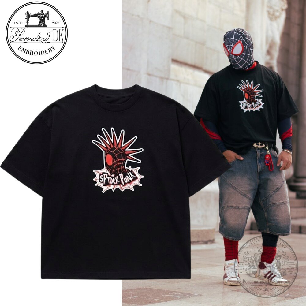 Spider Punk Black TShirt 2026 Marvel Superhero Graphic Tee