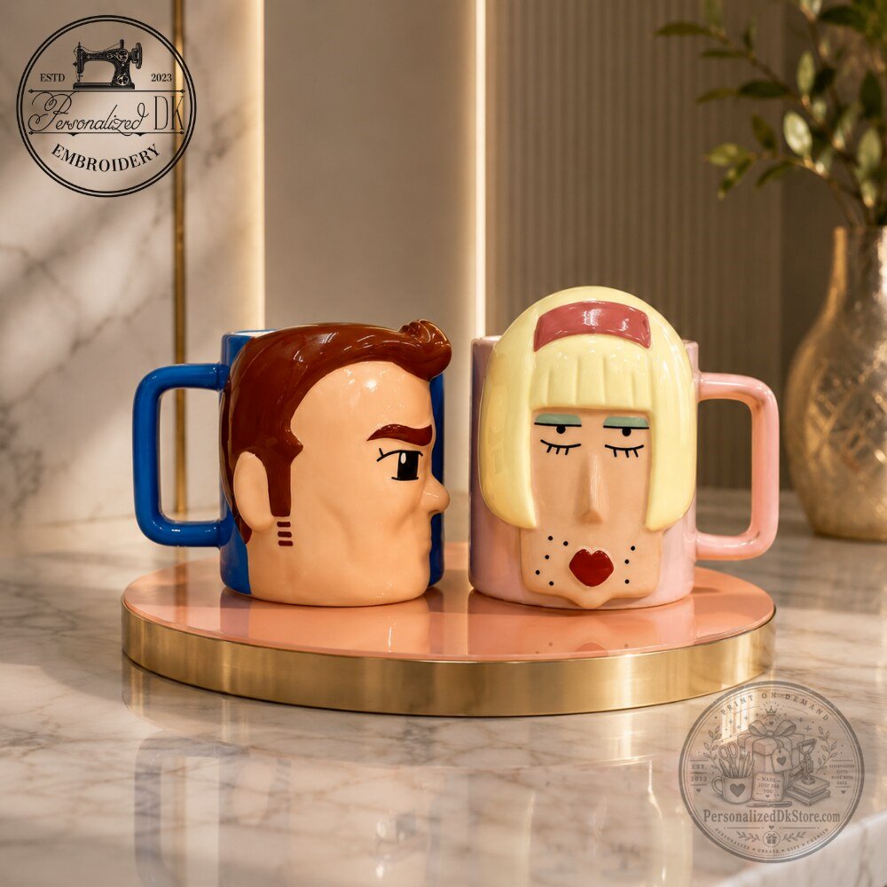 Sculpted Ceramic Couple Mugs Set 2026 Artistic Blue and Pink Coffee Cup Collectible