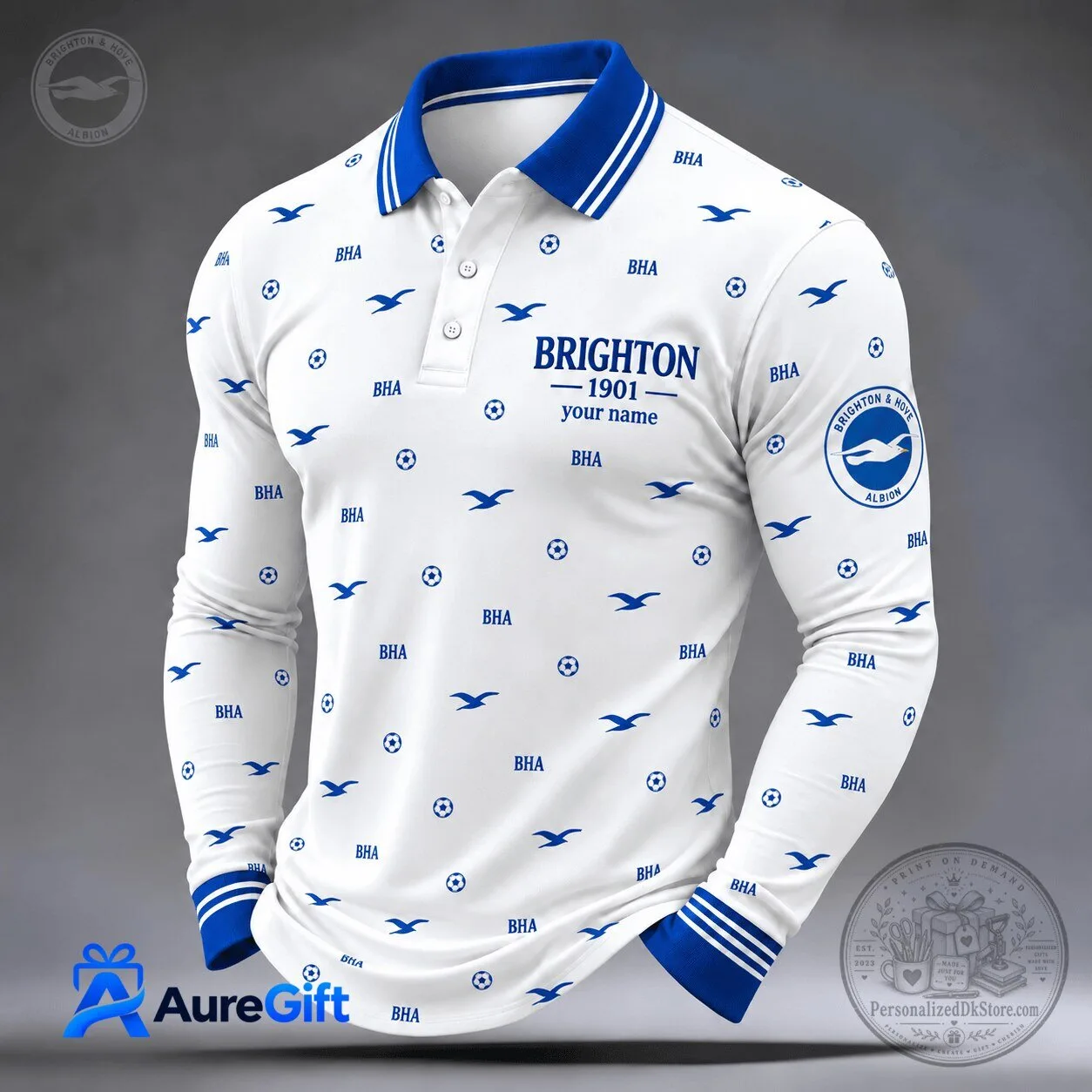 Brighton and Hove Albion Football Club Personalized Long Sleeve Polo Shirt
