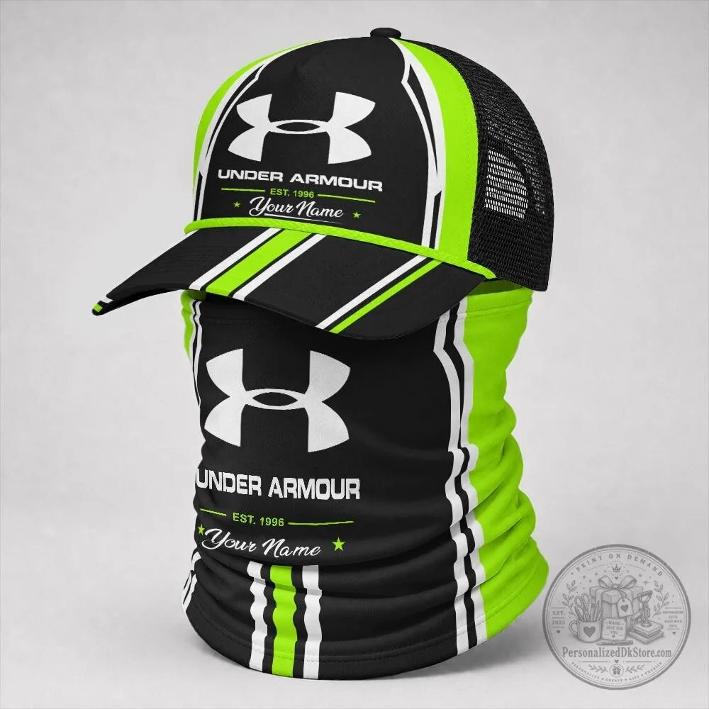 Under Armour Custom Name Orange and Black Trucker Cap and Neck Gaiter Set 30 Under Armour Custom Name Orange and Black Trucker Cap and Neck Gaiter Set