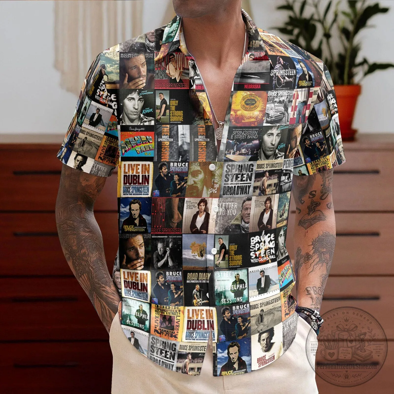 Bruce Springsteen Album Art Mosaic Grid Colorful Hawaiian Shirt 5 Bruce Springsteen Album Art Mosaic Grid Colorful Hawaiian Shirt