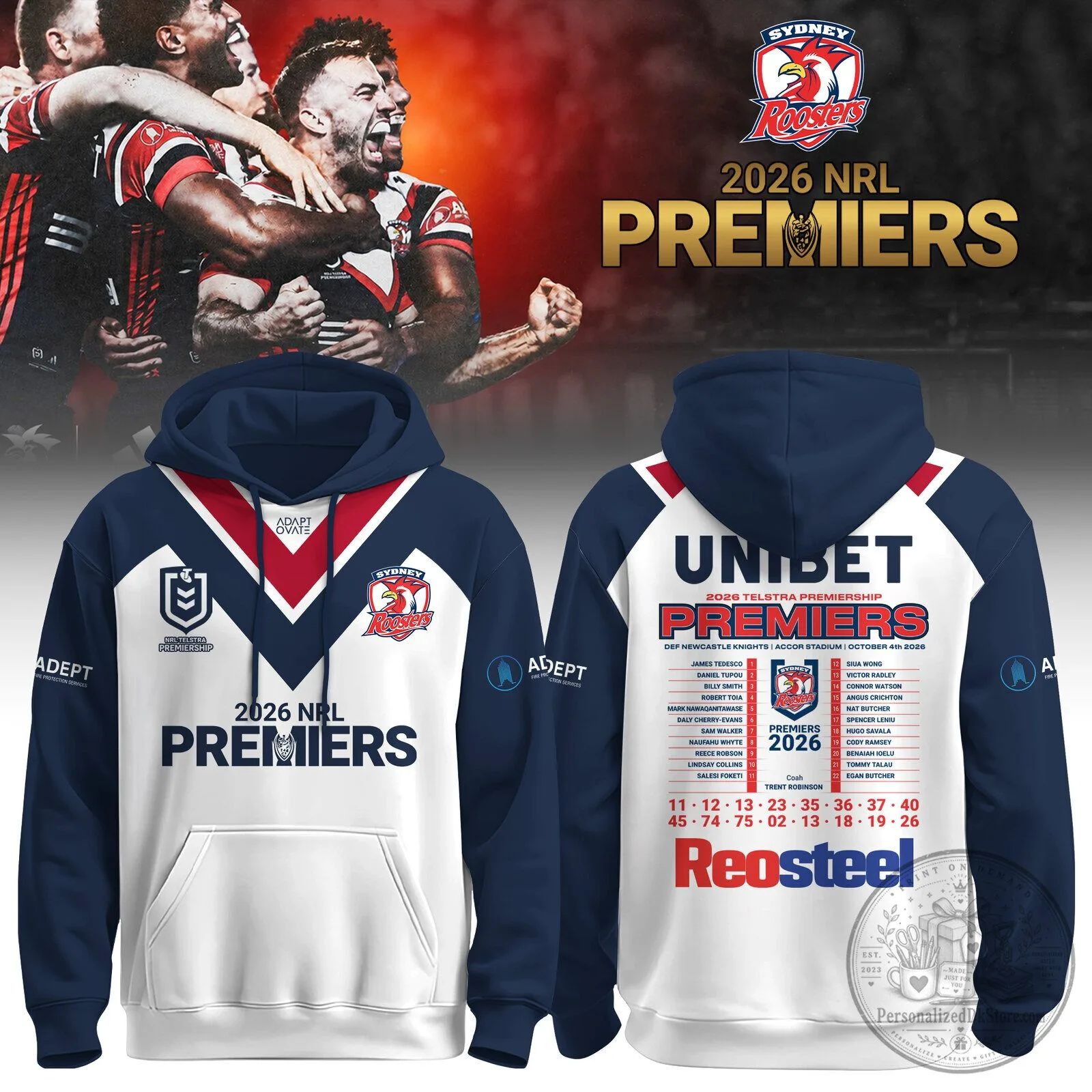 2026 Championship Hoodie for Sydney Roosters - National Rugby League Premiers