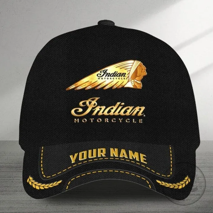 Indian Motorcycle Personalized Name Black Baseball Cap Hat