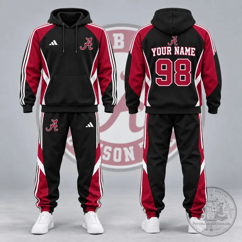 Alabama Crimson Tide Personalized Black and Red Hoodie and Jogger Set Alabama Crimson Tide Personalized Black and Red Hoodie and Jogger Set