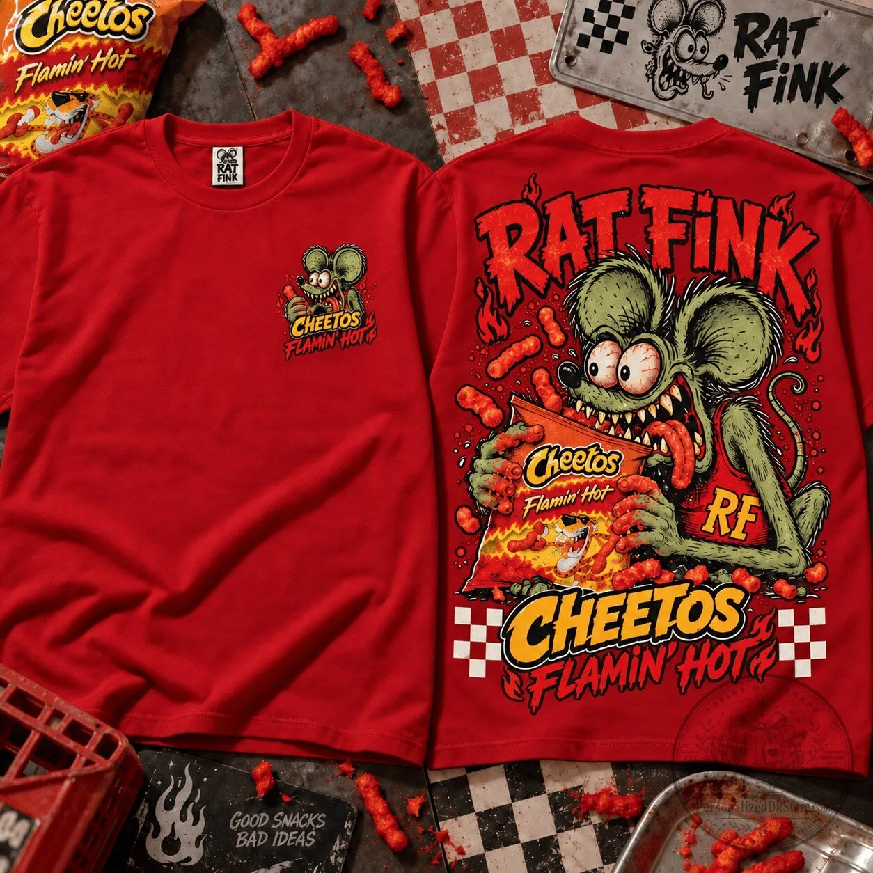 Rat Fink Cheetos Flamin' Hot Spicy Snack Monster Red T-Shirt