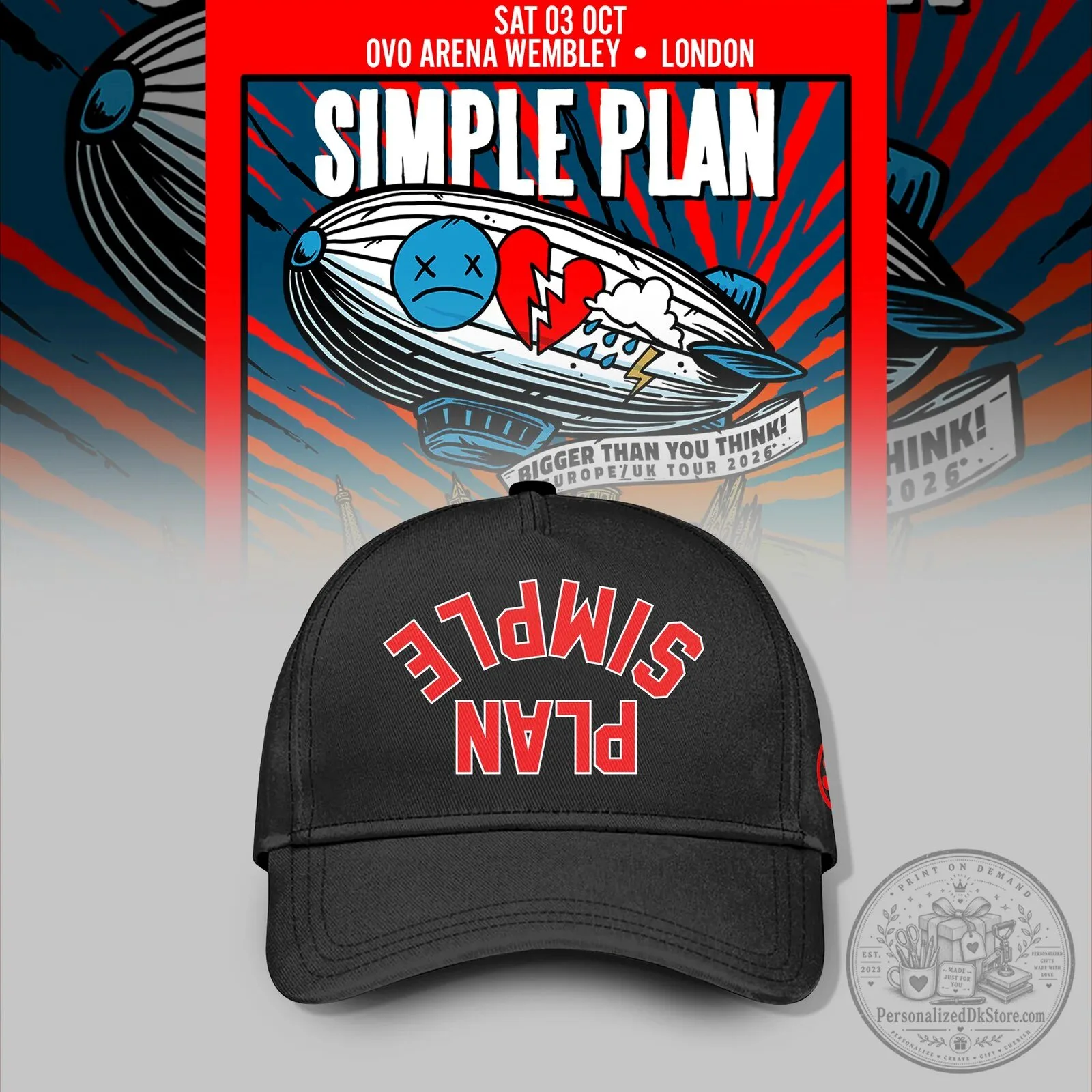 Black Baseball Cap Hat for Simple Plan's Bigger Than You Think Tour 2026