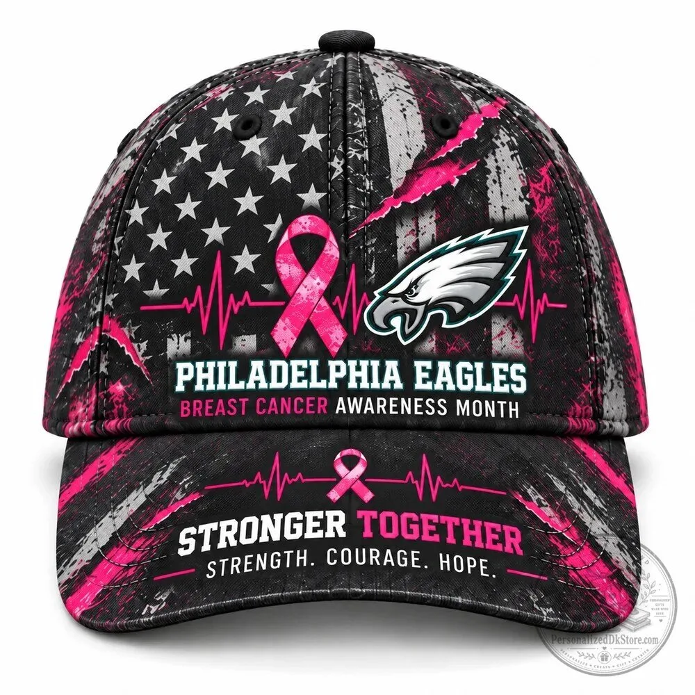 Philadelphia Eagles Breast Cancer Awareness Month Stronger Together Cap Hat