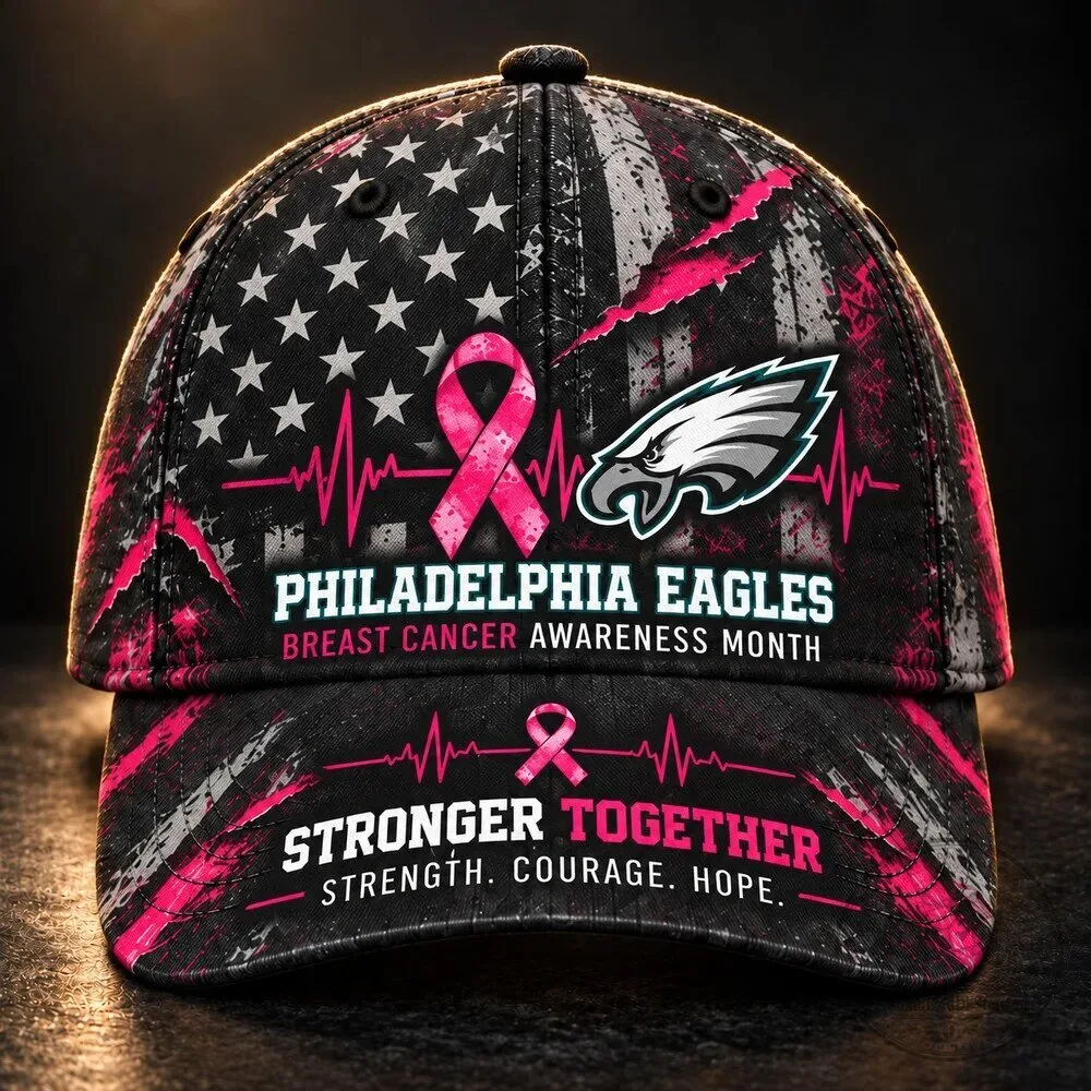 Philadelphia Eagles Breast Cancer Awareness Month Stronger Together Cap Hat 10 Philadelphia Eagles Breast Cancer Awareness Month Stronger Together Cap Hat
