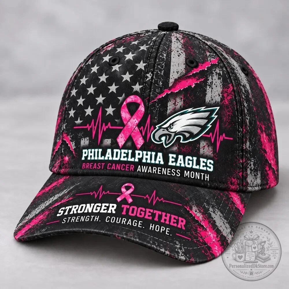 Philadelphia Eagles Breast Cancer Awareness Month Stronger Together Cap Hat 11 Philadelphia Eagles Breast Cancer Awareness Month Stronger Together Cap Hat