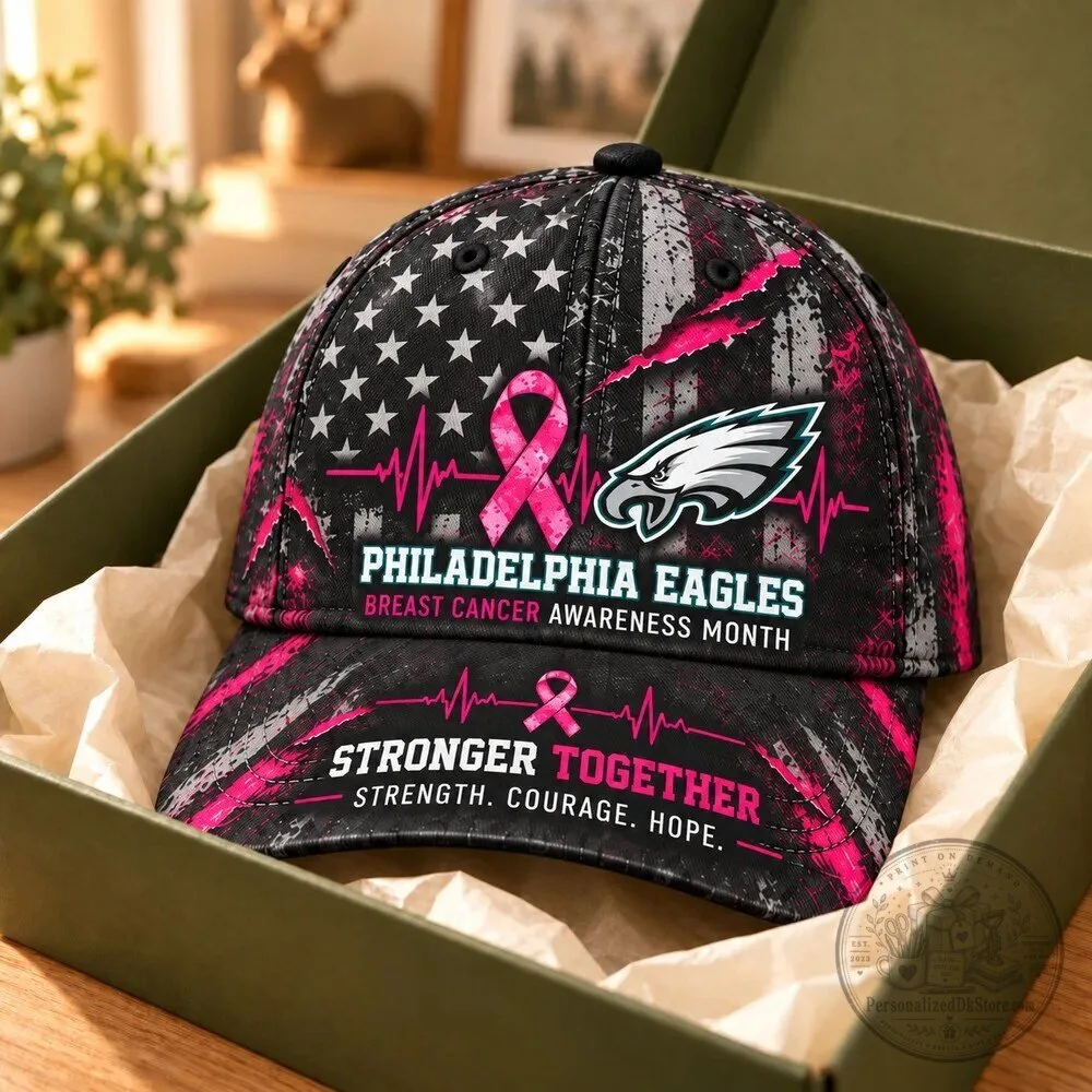 Philadelphia Eagles Breast Cancer Awareness Month Stronger Together Cap Hat 13 Philadelphia Eagles Breast Cancer Awareness Month Stronger Together Cap Hat