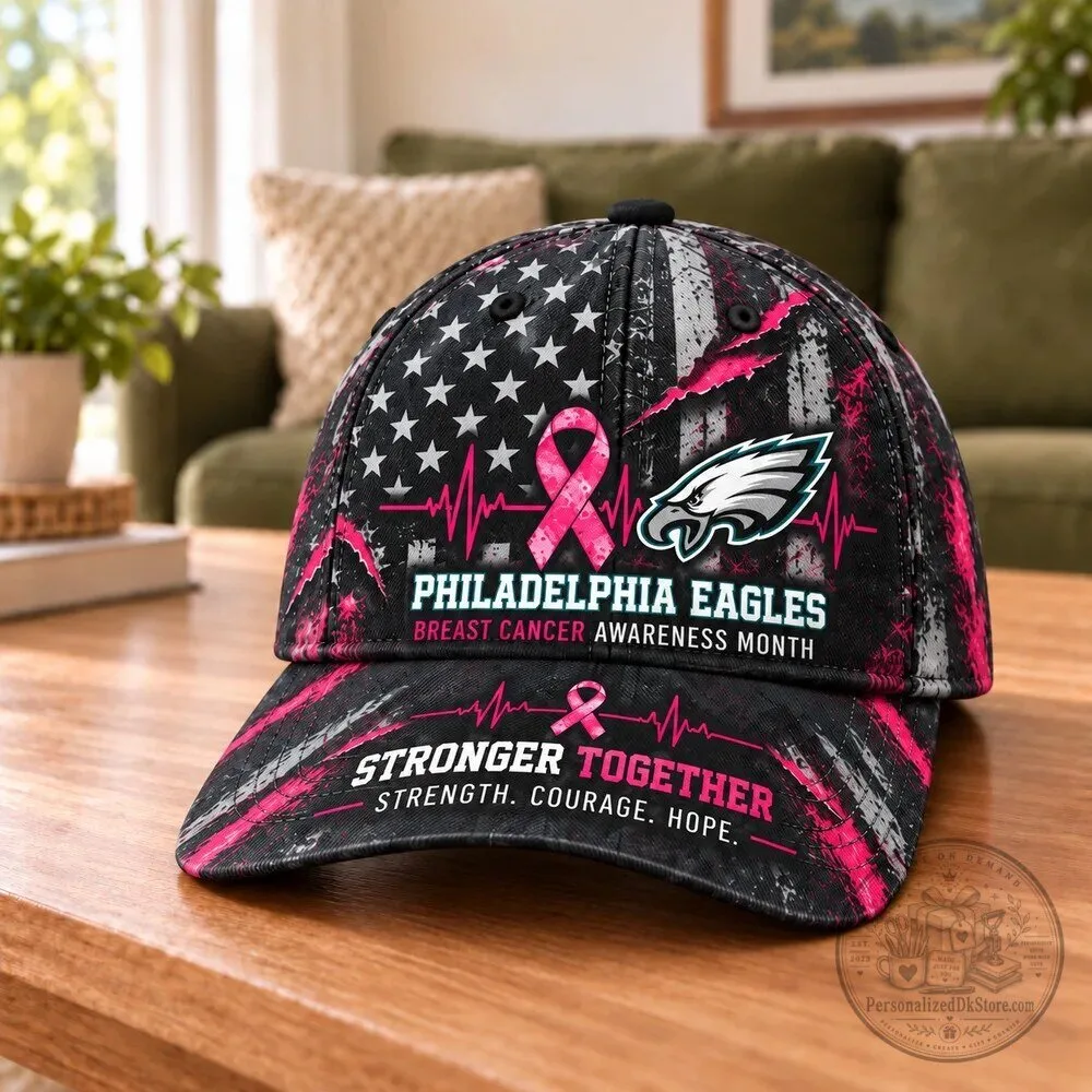 Philadelphia Eagles Breast Cancer Awareness Month Stronger Together Cap Hat 14 Philadelphia Eagles Breast Cancer Awareness Month Stronger Together Cap Hat
