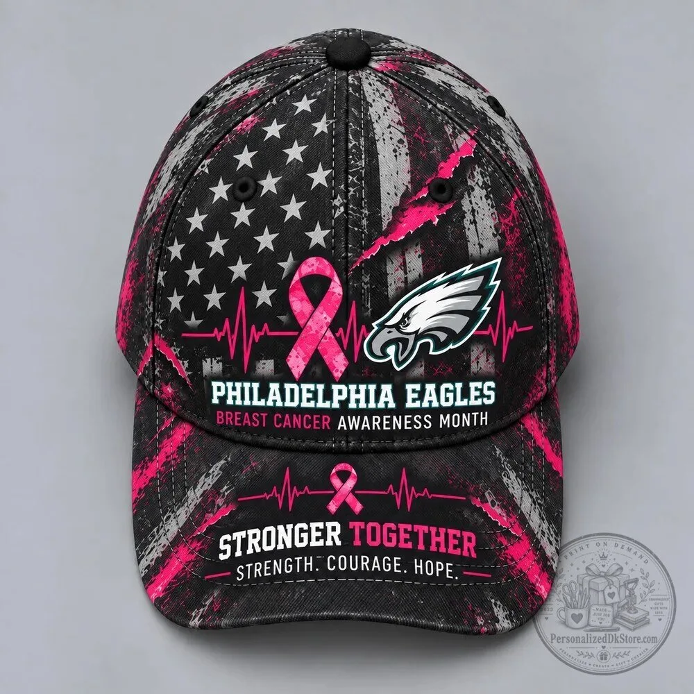 Philadelphia Eagles Breast Cancer Awareness Month Stronger Together Cap Hat 15 Philadelphia Eagles Breast Cancer Awareness Month Stronger Together Cap Hat