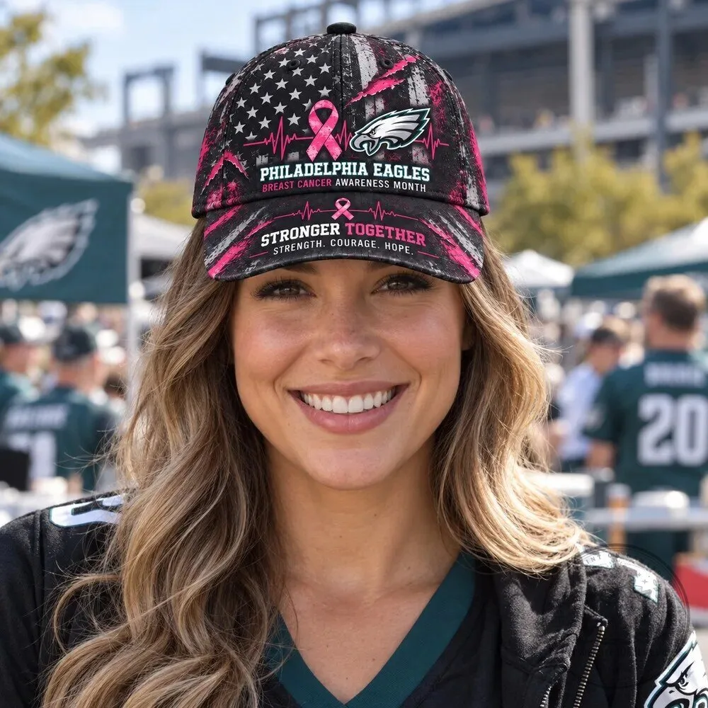 Philadelphia Eagles Breast Cancer Awareness Month Stronger Together Cap Hat 16 Philadelphia Eagles Breast Cancer Awareness Month Stronger Together Cap Hat