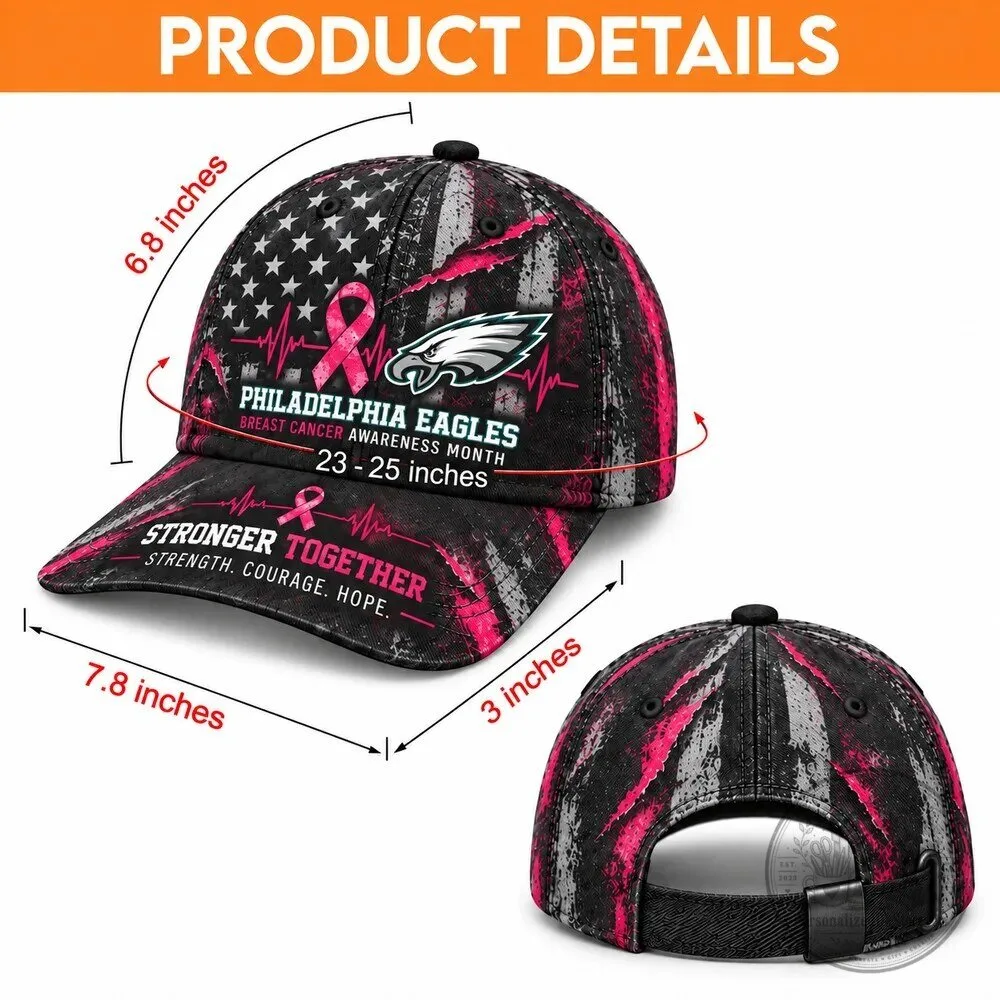 Philadelphia Eagles Breast Cancer Awareness Month Stronger Together Cap Hat 17 Philadelphia Eagles Breast Cancer Awareness Month Stronger Together Cap Hat