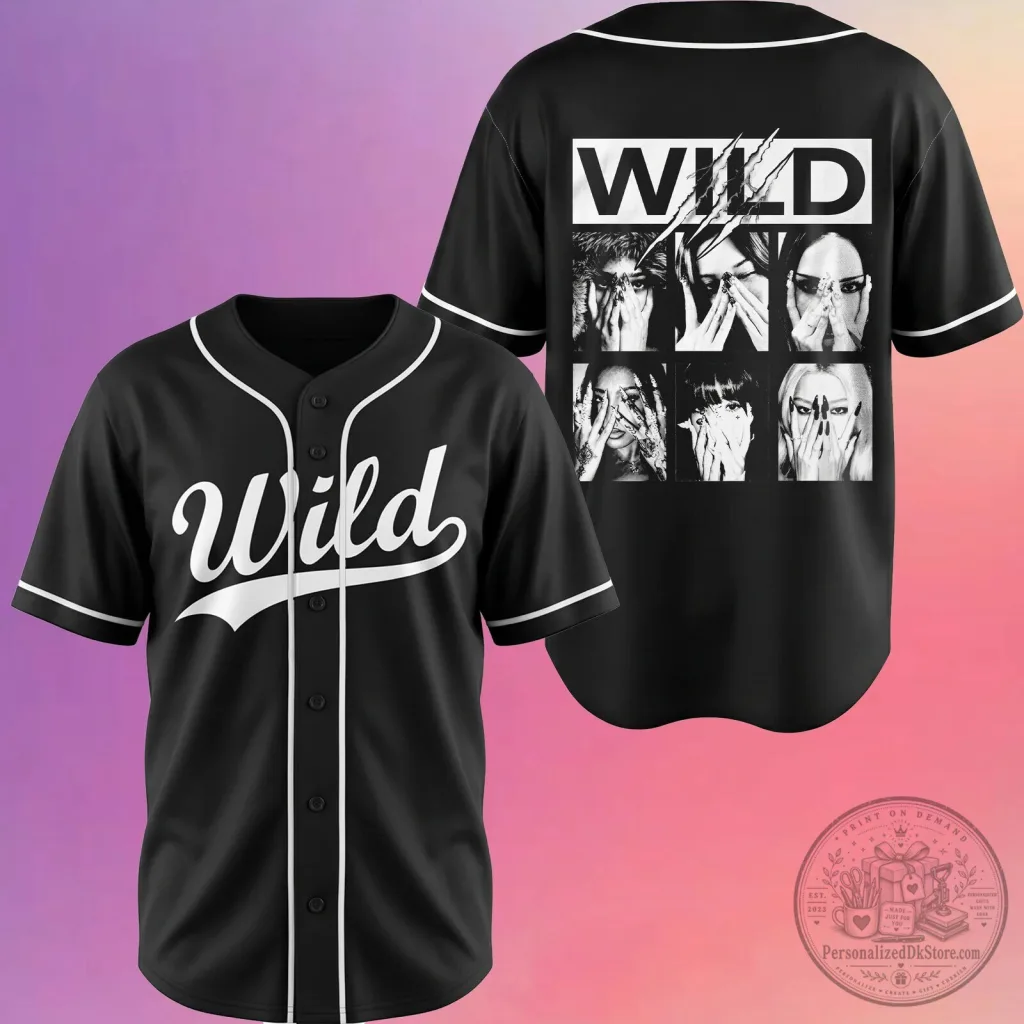 Wild K-Pop Girl Group Music Album Black Baseball Jersey Wild K-Pop Girl Group Music Album Black Baseball Jersey
