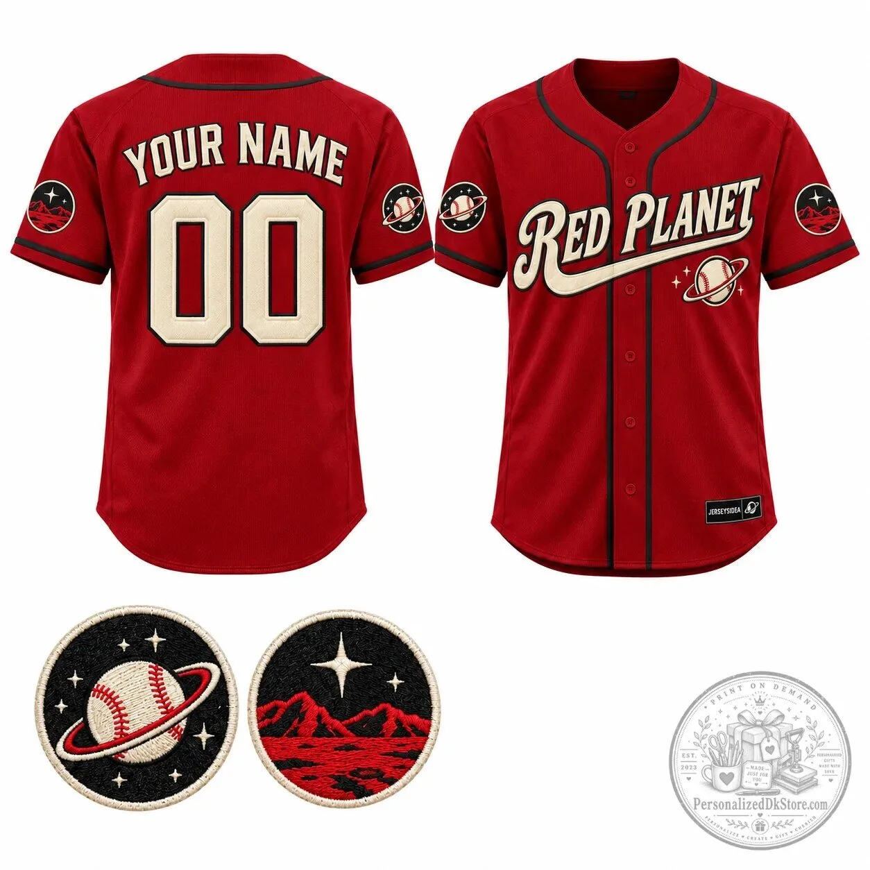Red Planet Club Custom Baseball Jersey with Embroidered Patches