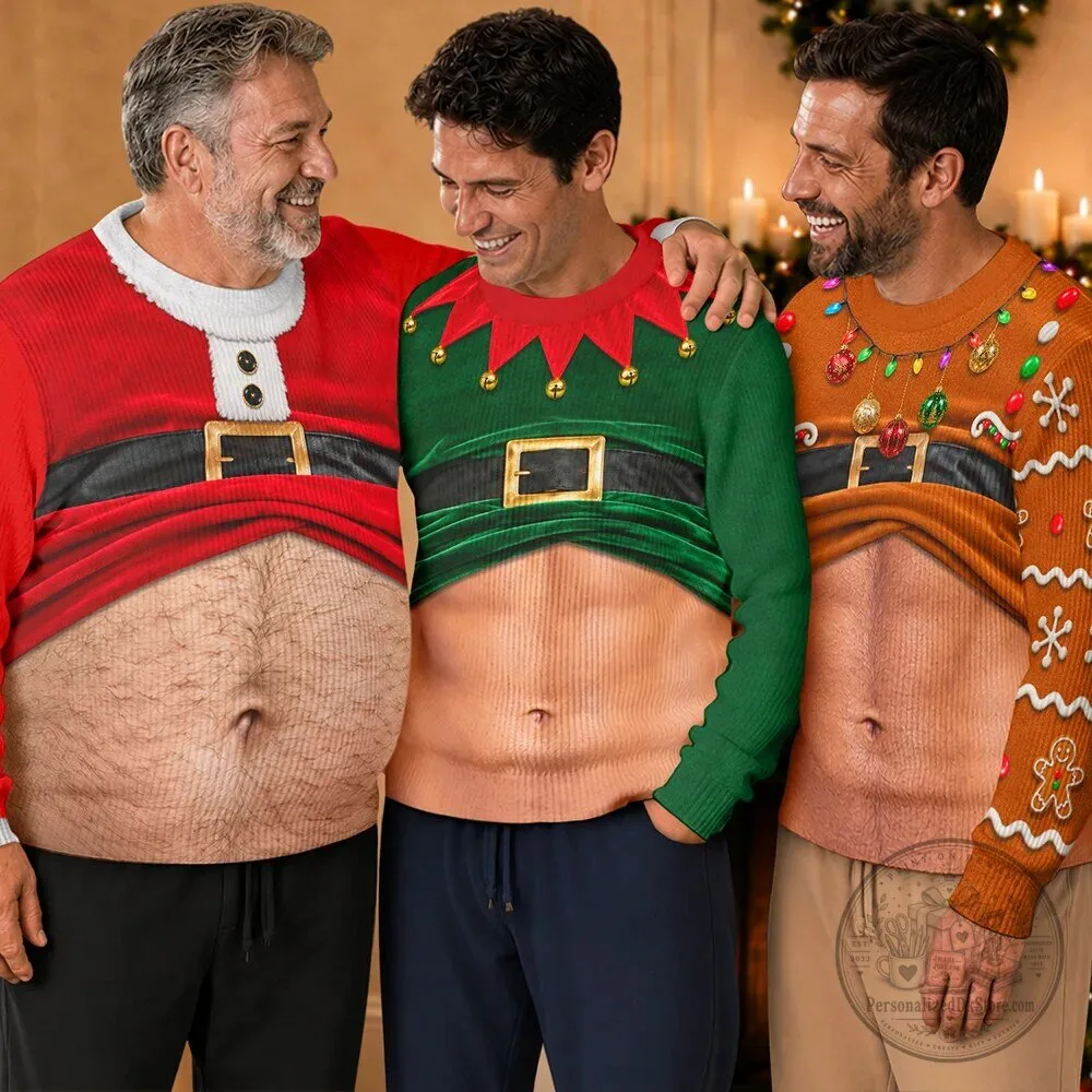 Funny Christmas Ugly Sweater with Hairy Belly Design for Men