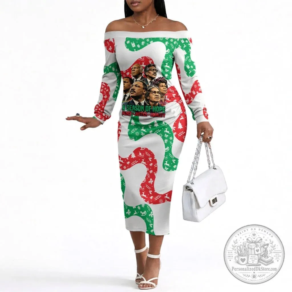 Civil Rights Leaders Christmas Off The Shoulder Long Sleeve Dress