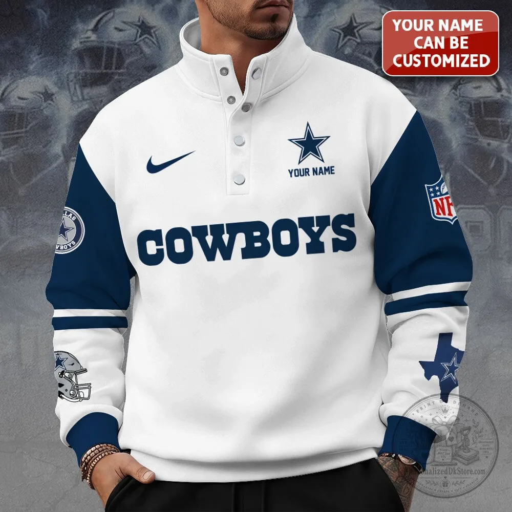 Personalized Dallas Cowboys National Football League White Quarter Zip Sweatshirt
