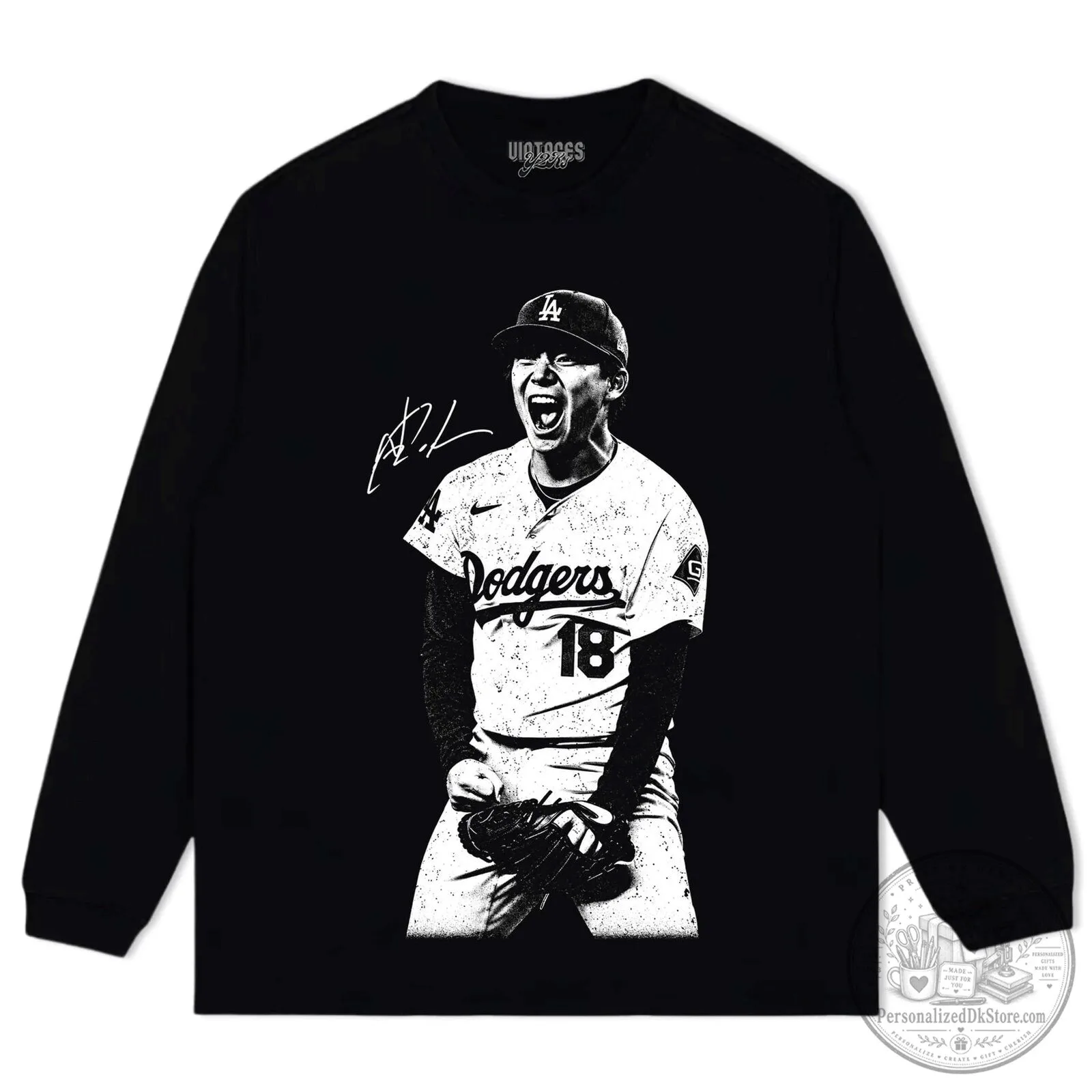 Black T-Shirt featuring Los Angeles Dodgers Baseball Player Yoshinobu Yamamoto 11 Black T-Shirt featuring Los Angeles Dodgers Baseball Player Yoshinobu Yamamoto