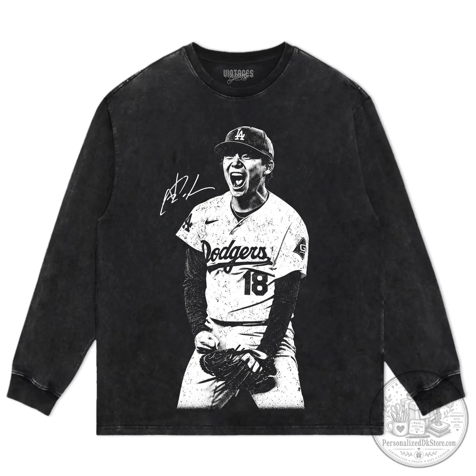 Black T-Shirt featuring Los Angeles Dodgers Baseball Player Yoshinobu Yamamoto 12 Black T-Shirt featuring Los Angeles Dodgers Baseball Player Yoshinobu Yamamoto