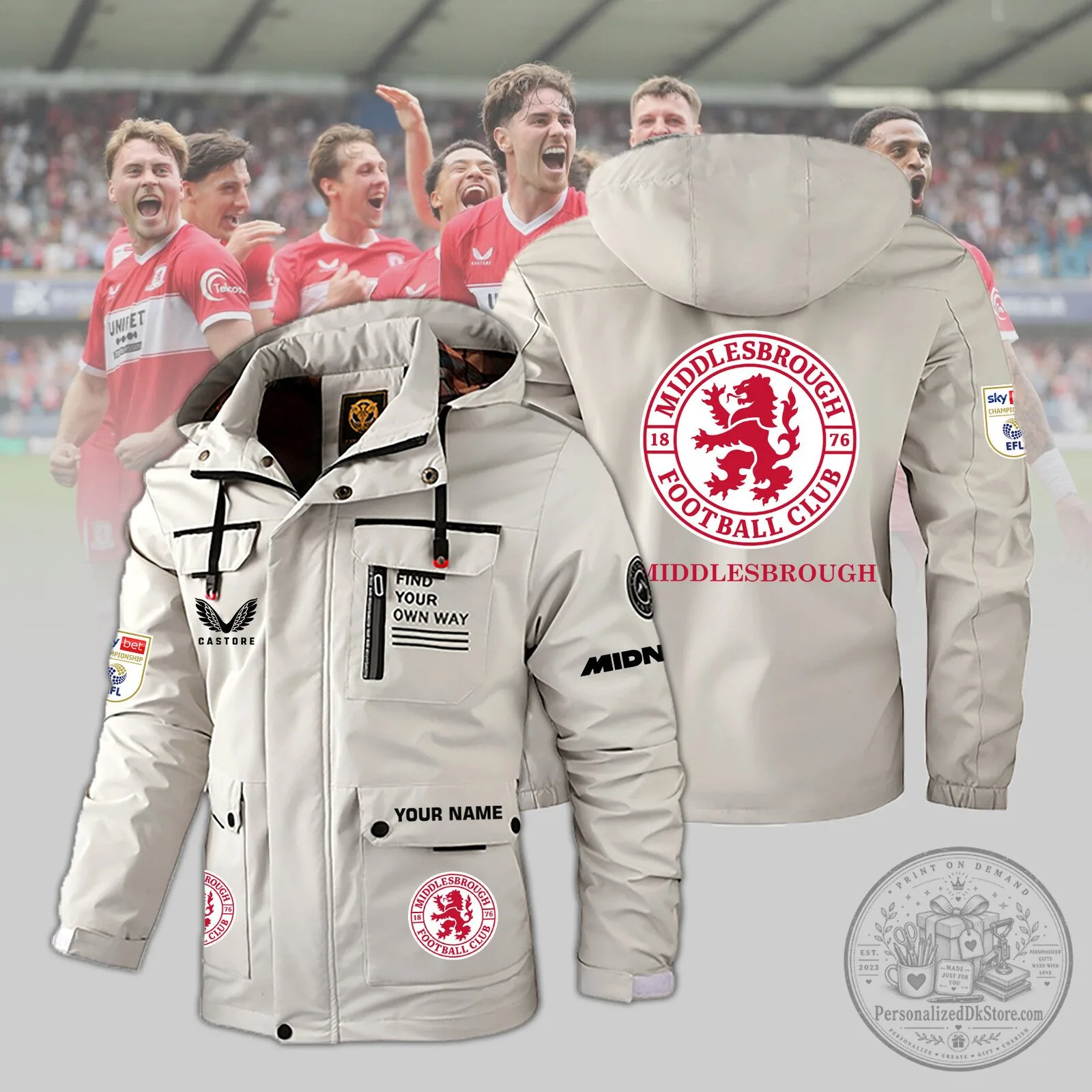 Middlesbrough Football Club Personalized Windbreaker Outdoor Jacket