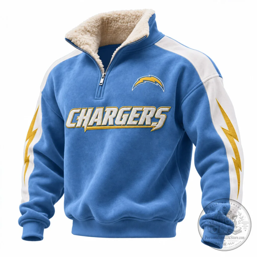 Sherpa Collar Quarter-Zip Fleece Sweatshirt for Los Angeles Chargers Sherpa Collar Quarter-Zip Fleece Sweatshirt for Los Angeles Chargers