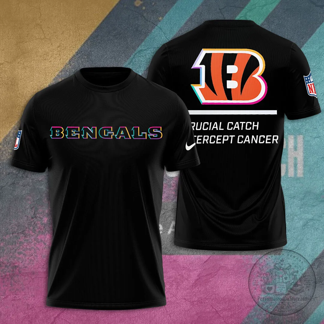 Cincinnati Bengals Crucial Catch Intercept Cancer Black T-Shirt