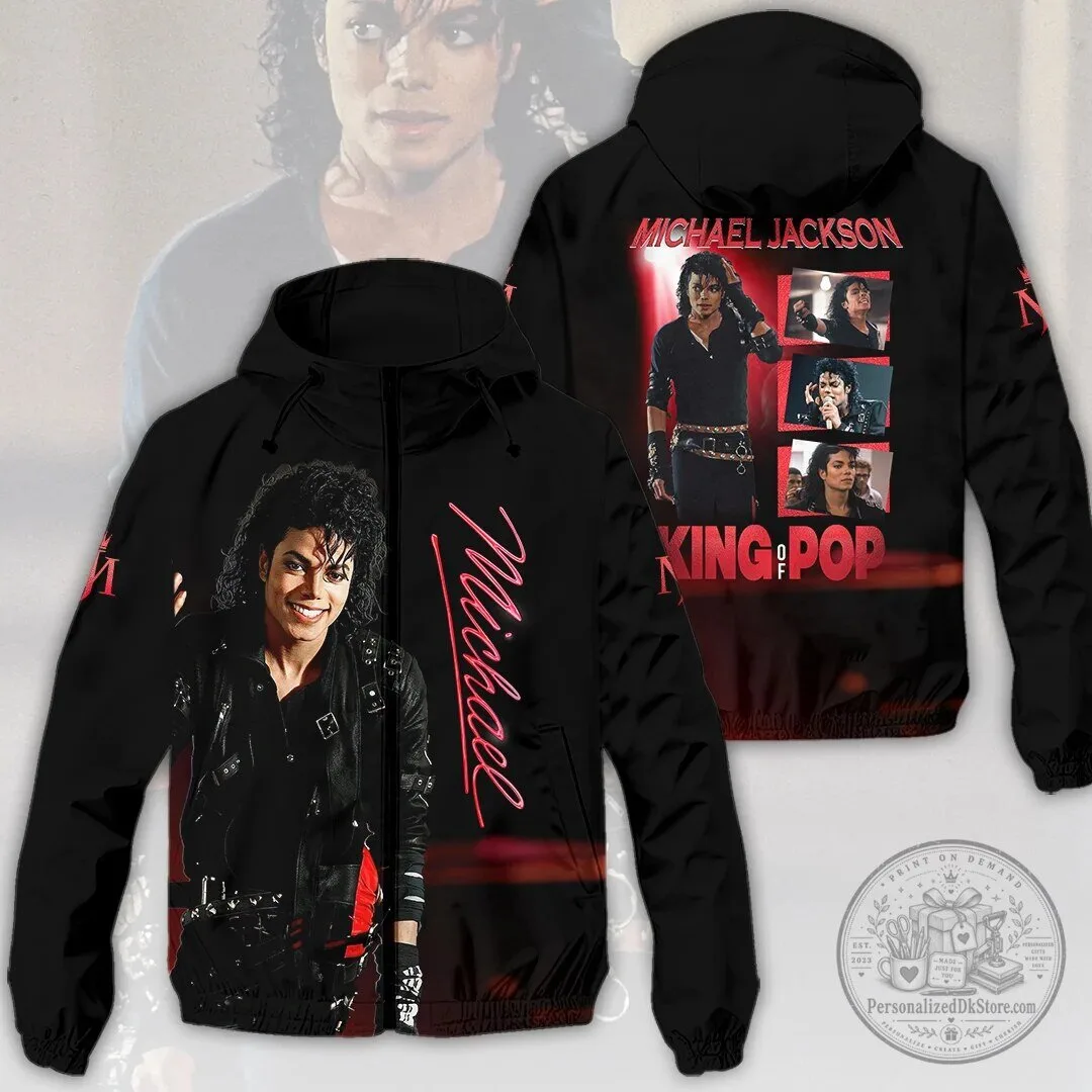 Michael Jackson King of Pop Black Windbreaker Jacket with Hood
