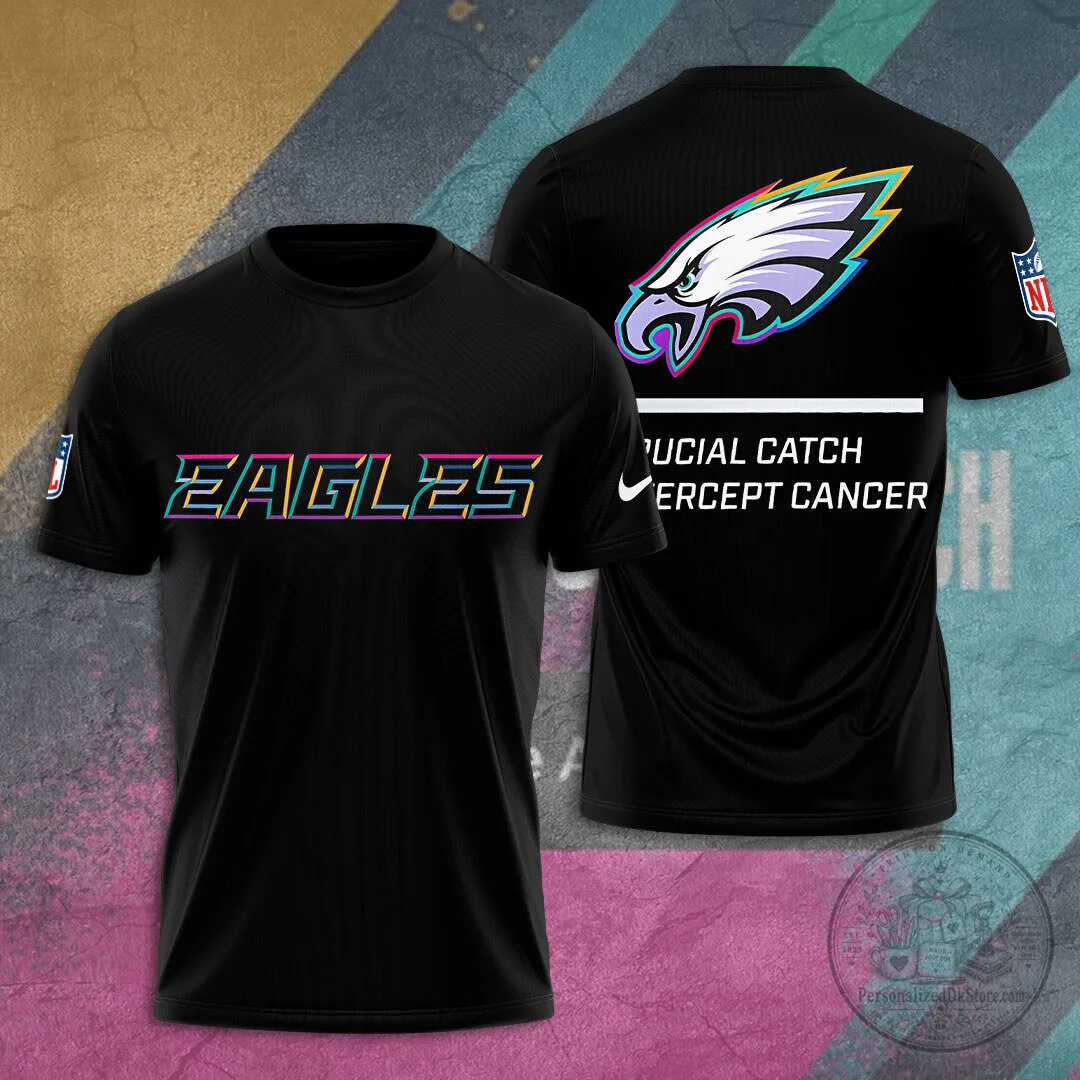 Philadelphia Eagles Crucial Catch Intercept Cancer Black T-Shirt