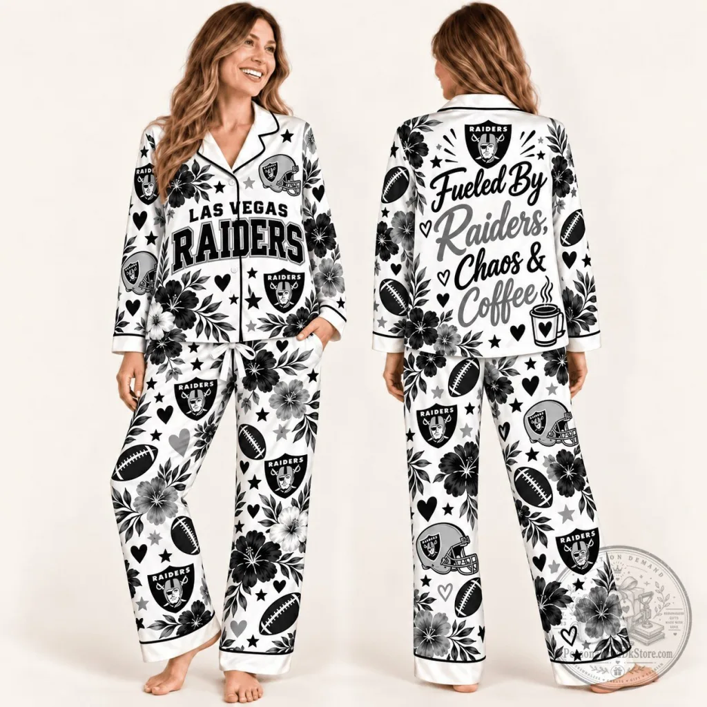 Las Vegas Raiders Fueled by Chaos and Coffee Pajamas Set Las Vegas Raiders Fueled by Chaos and Coffee Pajamas Set