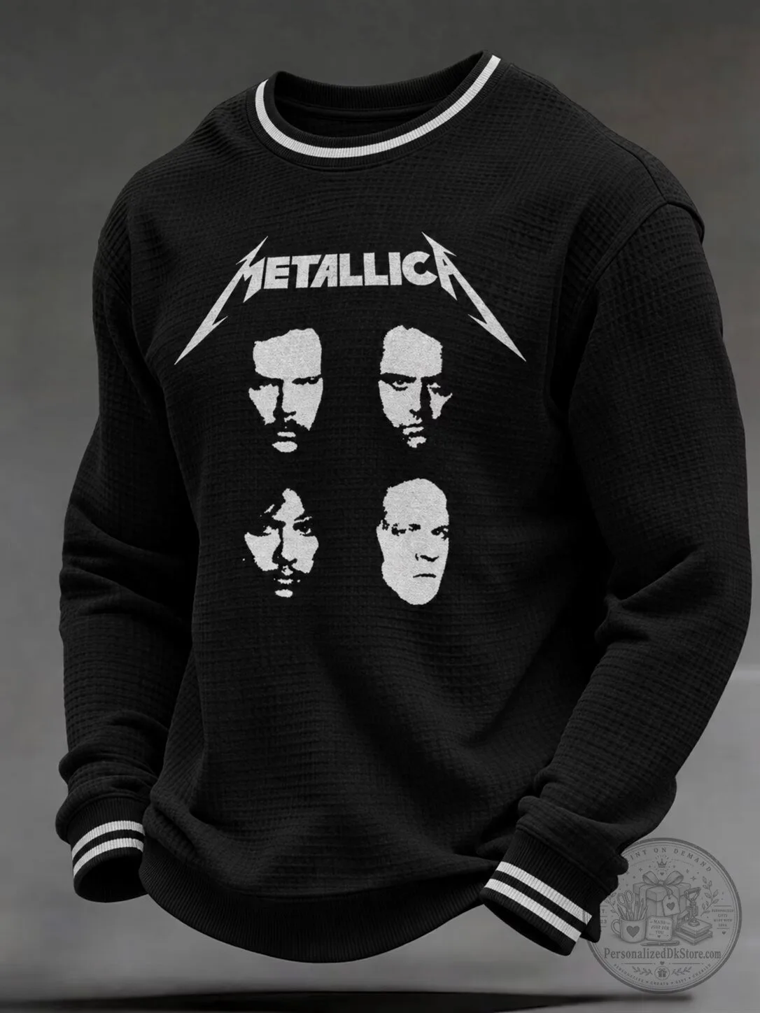 Metallica Band Members Black Waffle Knit Crewneck Sweatshirt