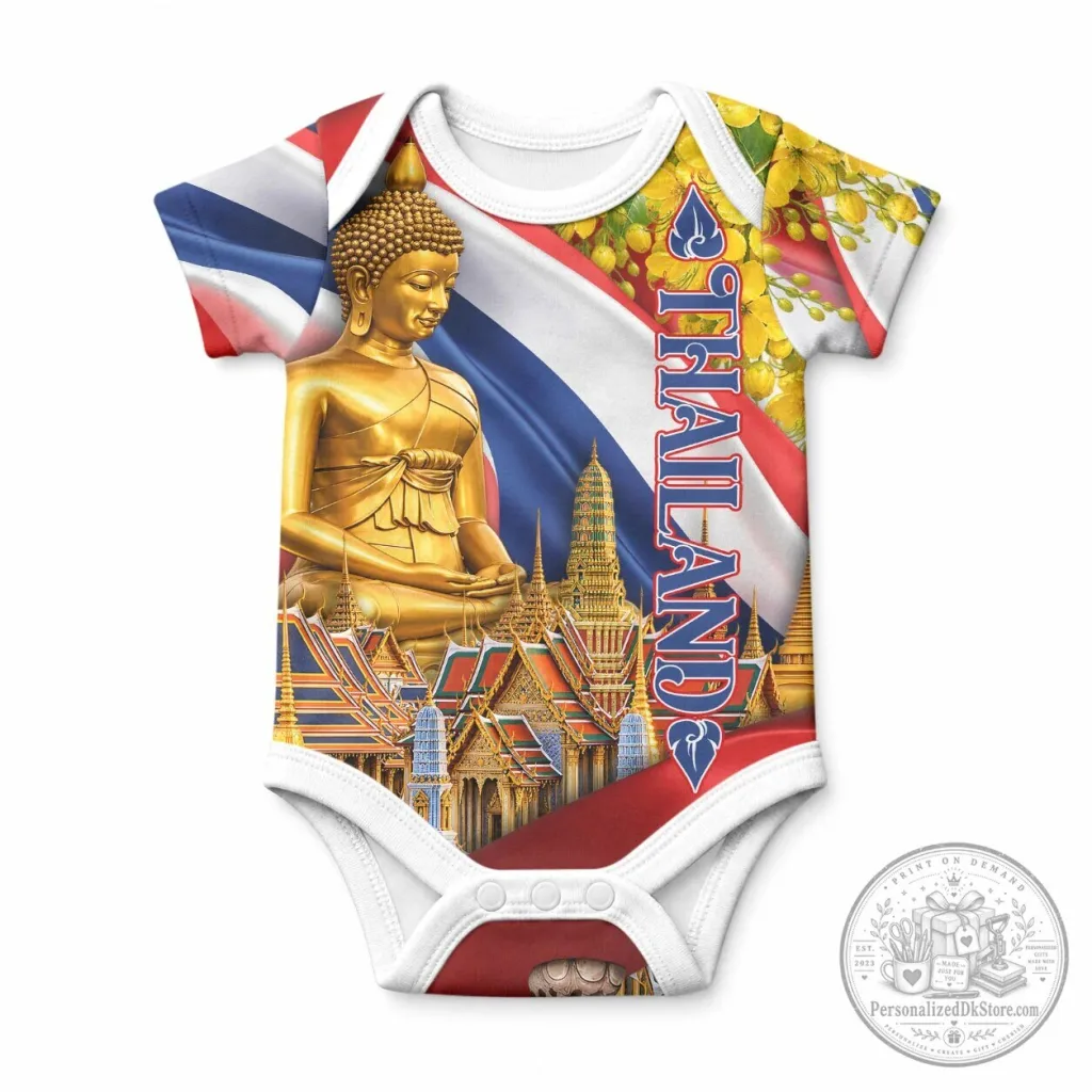 Thailand Golden Buddha Elephant Temple Garuda Art Baby Romper Thailand Golden Buddha Elephant Temple Garuda Art Baby Romper