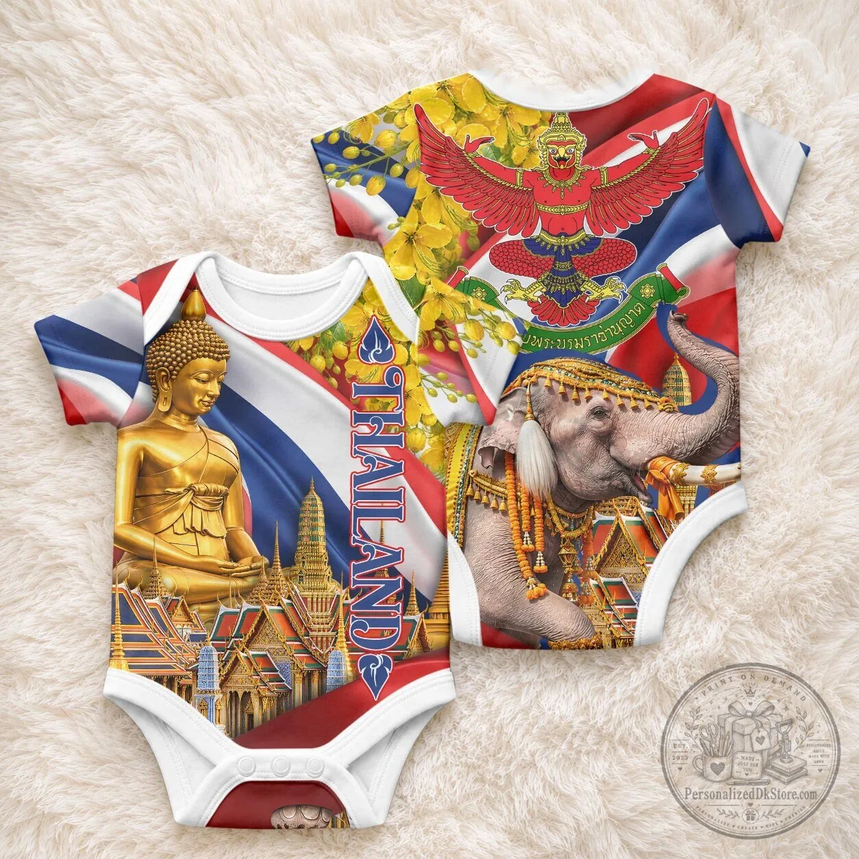 Thailand Golden Buddha Elephant Temple Garuda Art Baby Romper 4 Thailand Golden Buddha Elephant Temple Garuda Art Baby Romper