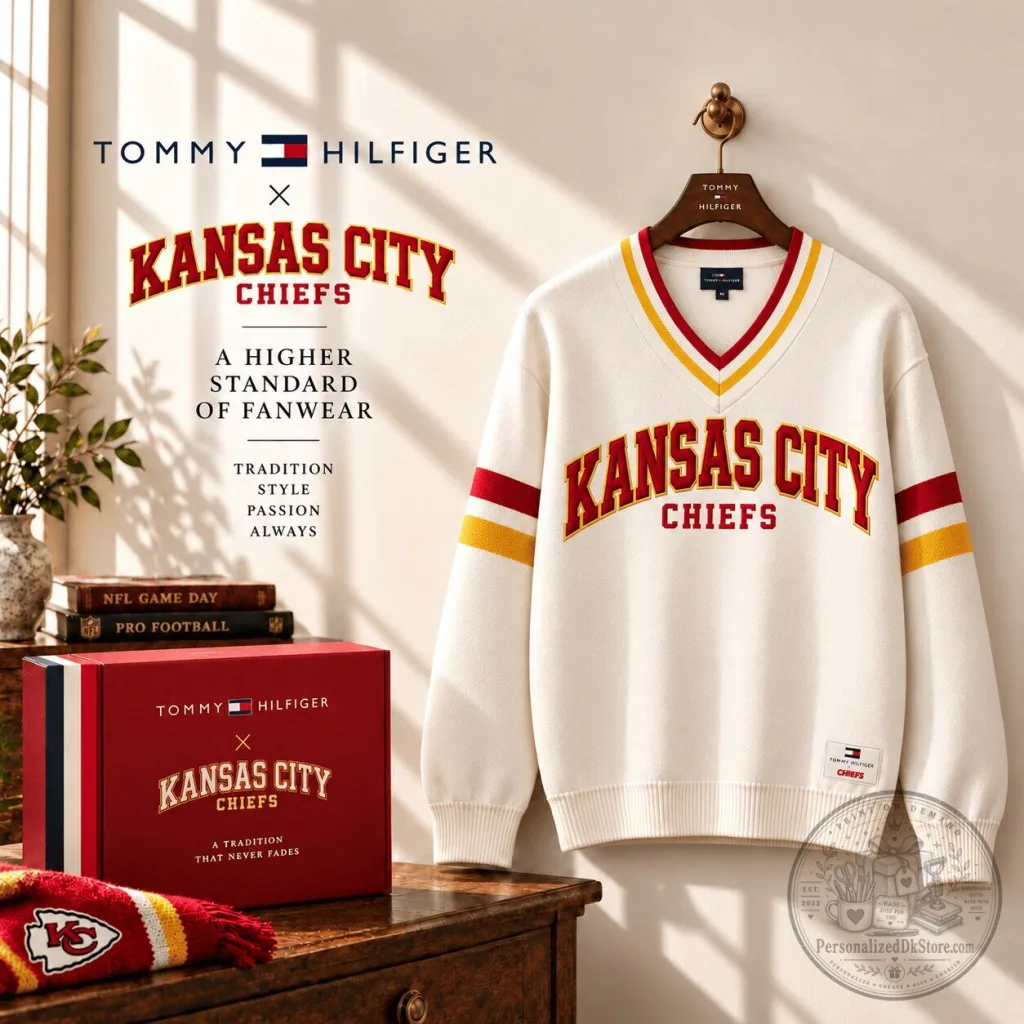 Kansas City Chiefs Tommy Hilfiger Varsity V-Neck Sweater Kansas City Chiefs Tommy Hilfiger Varsity V-Neck Sweater