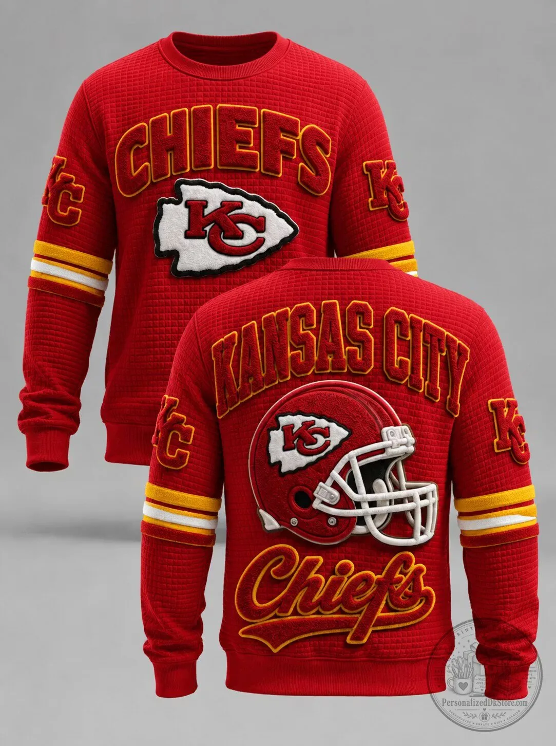 Red Quilted Crewneck Sweatshirt for Kansas City Chiefs Football Fans