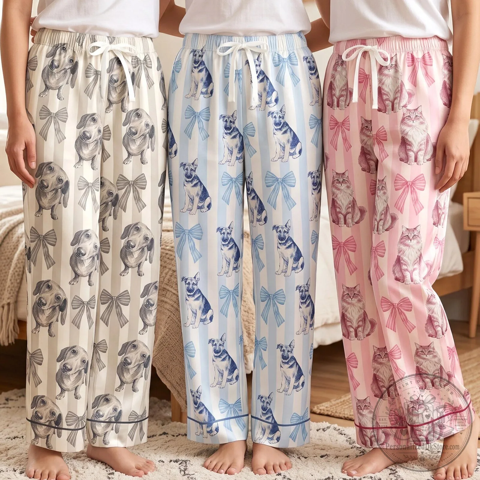 Personalized Pet Portrait Watercolor Pajama Pants for Dog and Cat Lovers