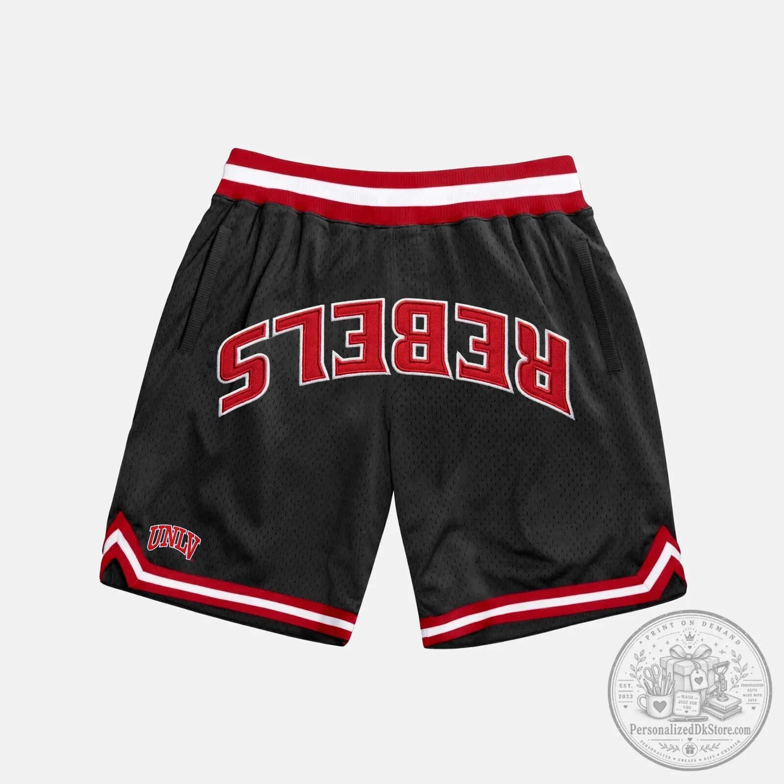UNLV Rebels Men's Black Mesh Basketball Shorts with Red and White Trim