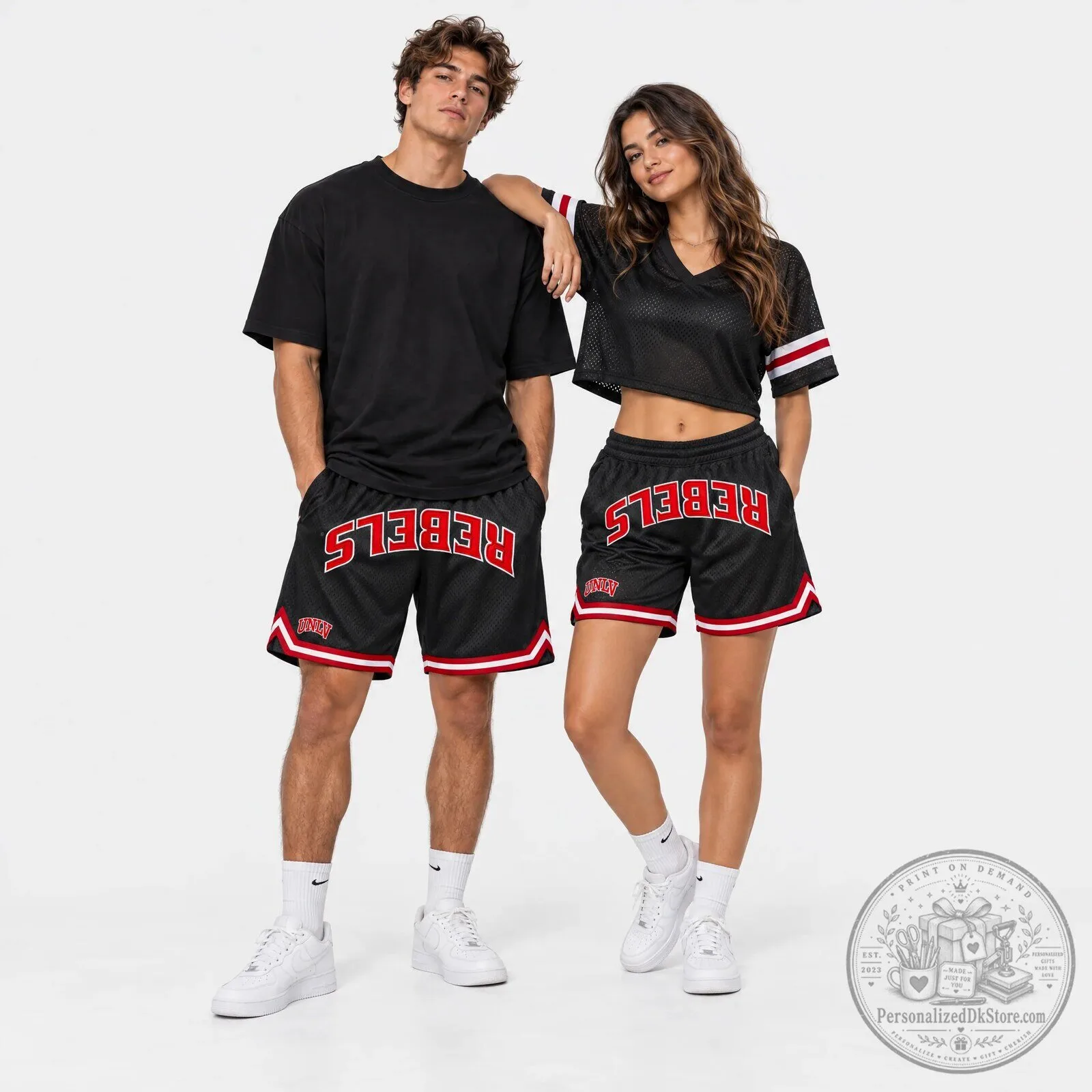 UNLV Rebels Men's Black Mesh Basketball Shorts with Red and White Trim 4 unlv rebels men s black mesh basketball shorts with red and white trim gallery 1