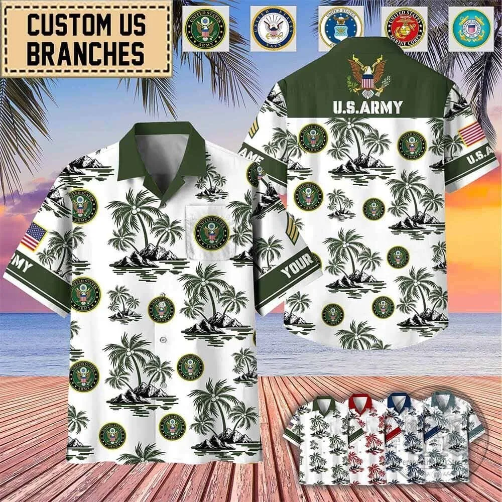 United States Army Branches Palm Tree Tropical Hawaiian Shirt
