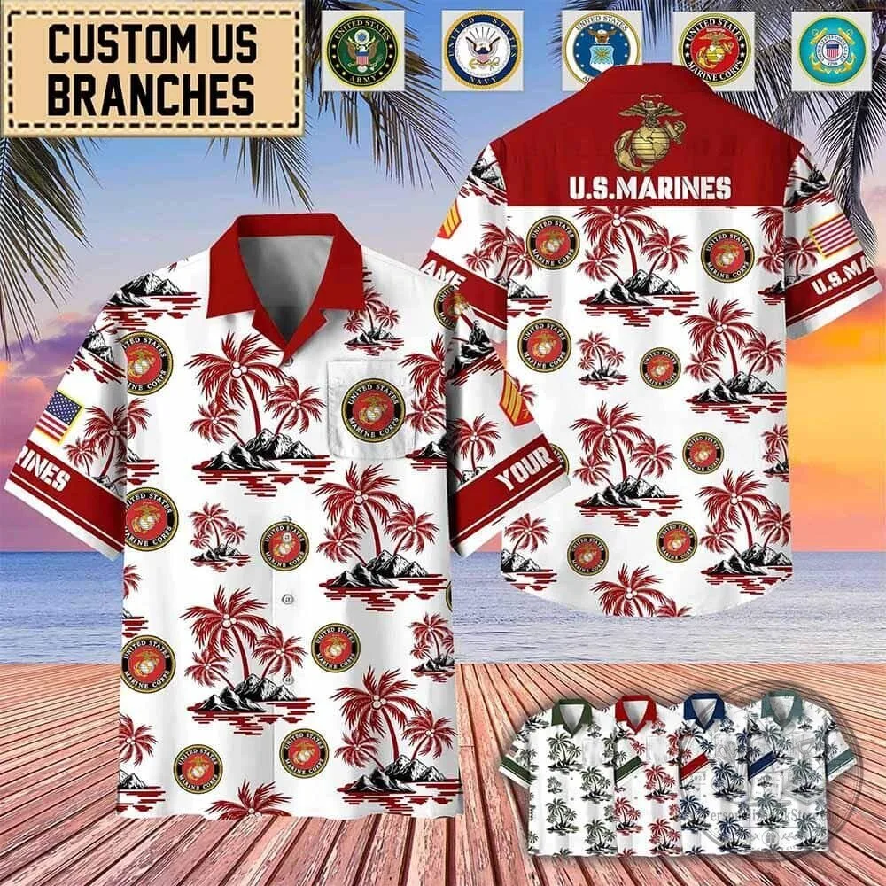 United States Army Branches Palm Tree Tropical Hawaiian Shirt 7 United States Army Branches Palm Tree Tropical Hawaiian Shirt
