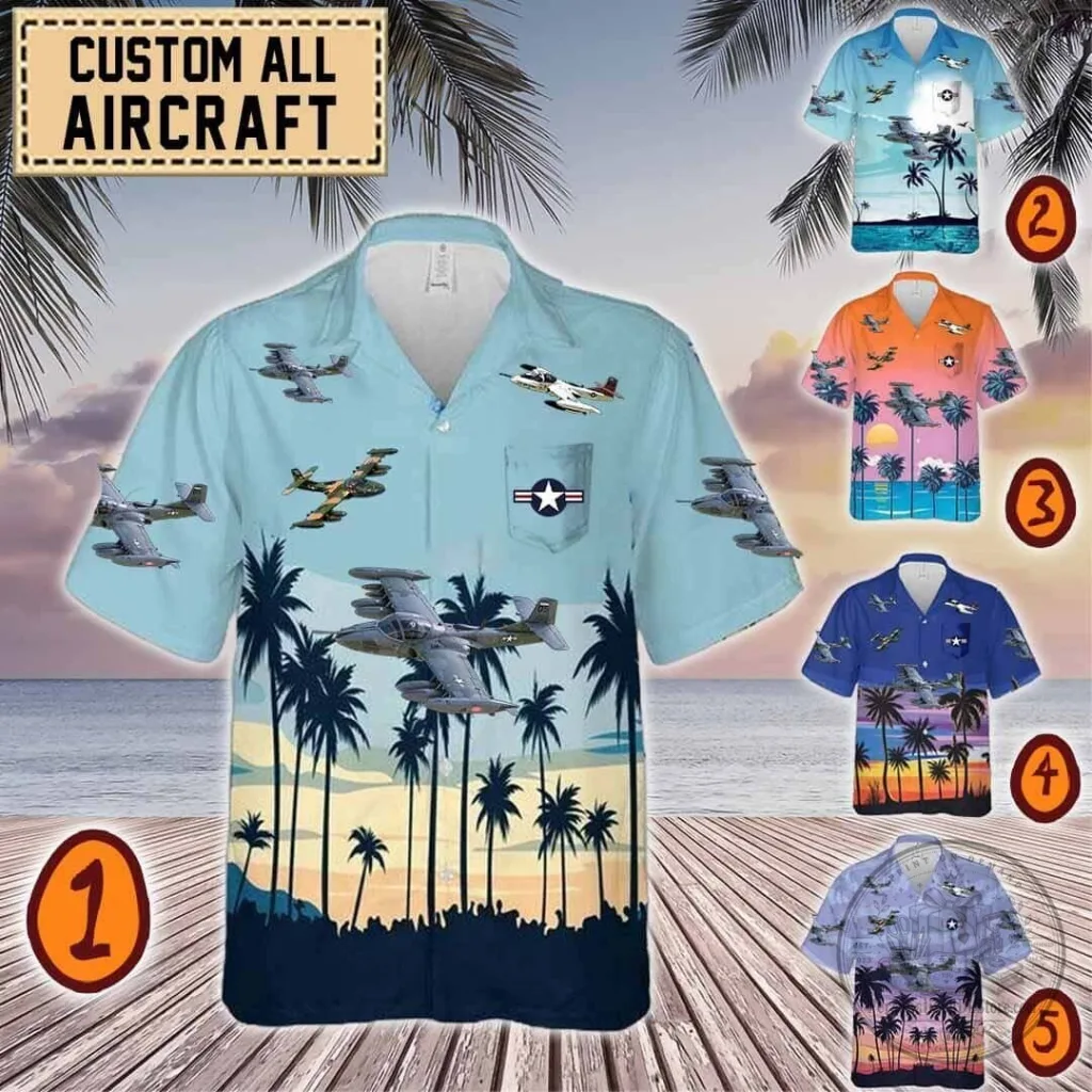 A-37 Dragonfly Attack Aircraft Tropical Beach Hawaiian Shirt 33 A-37 Dragonfly Attack Aircraft Tropical Beach Hawaiian Shirt