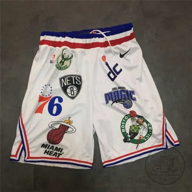 NBA Basketball Team Logos White Athletic Shorts for Men