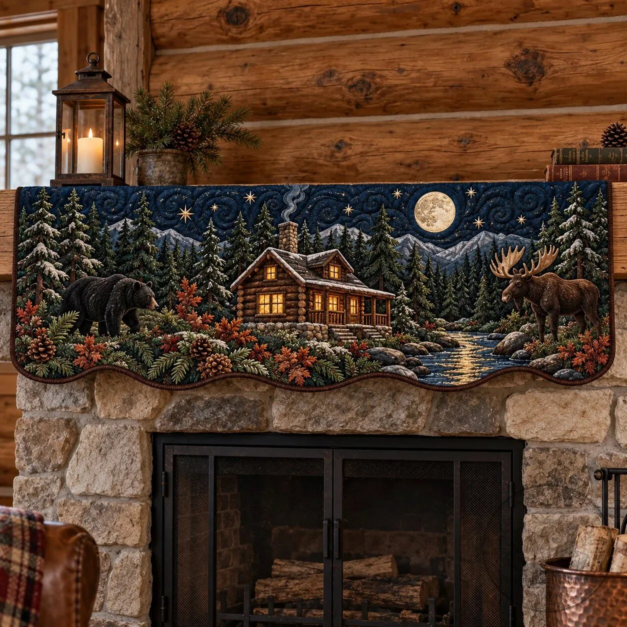 Midnight Forest Charm Quilted Mantel Scarf
