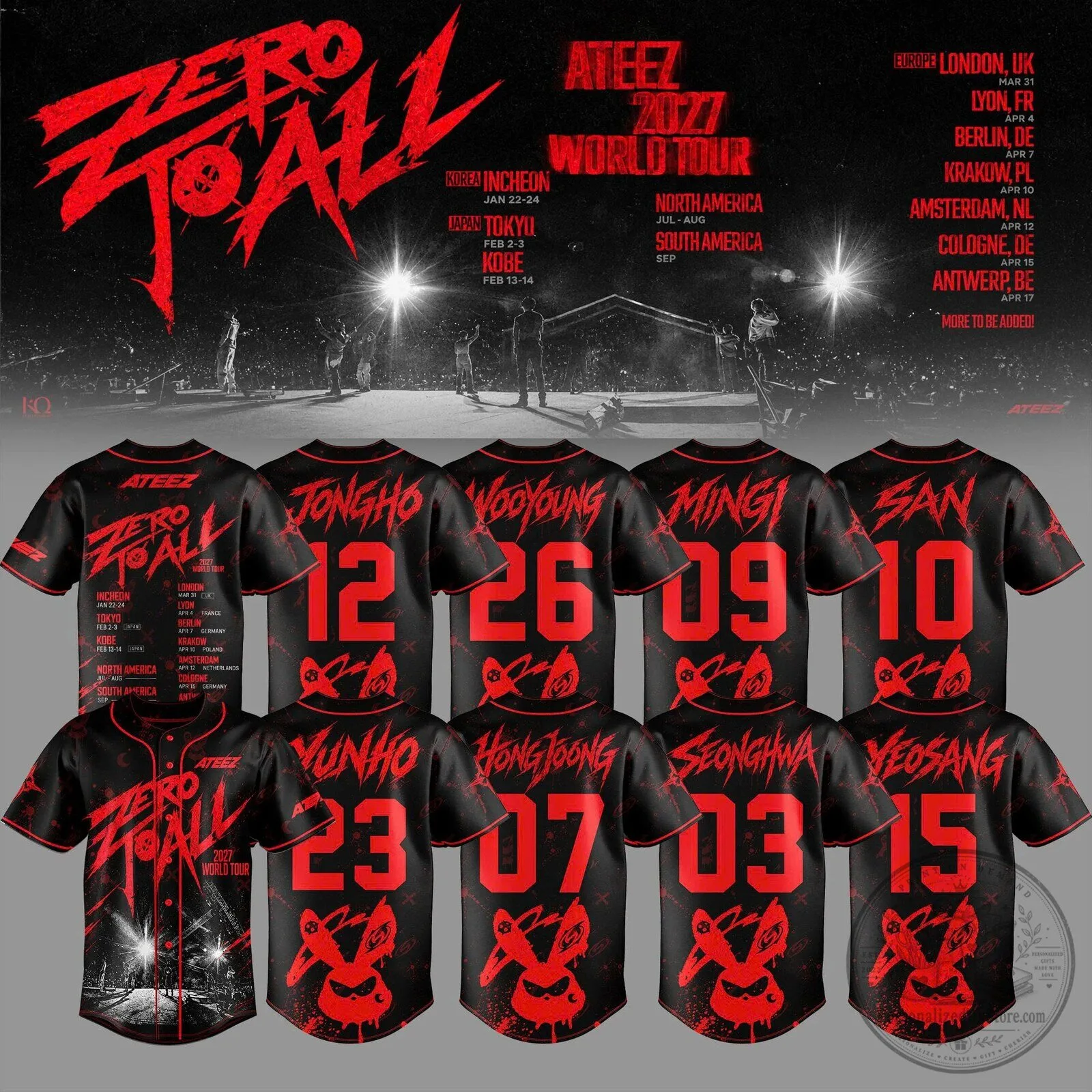 ATEEZ ZERO TO ALL 2027 World Tour Baseball Jersey