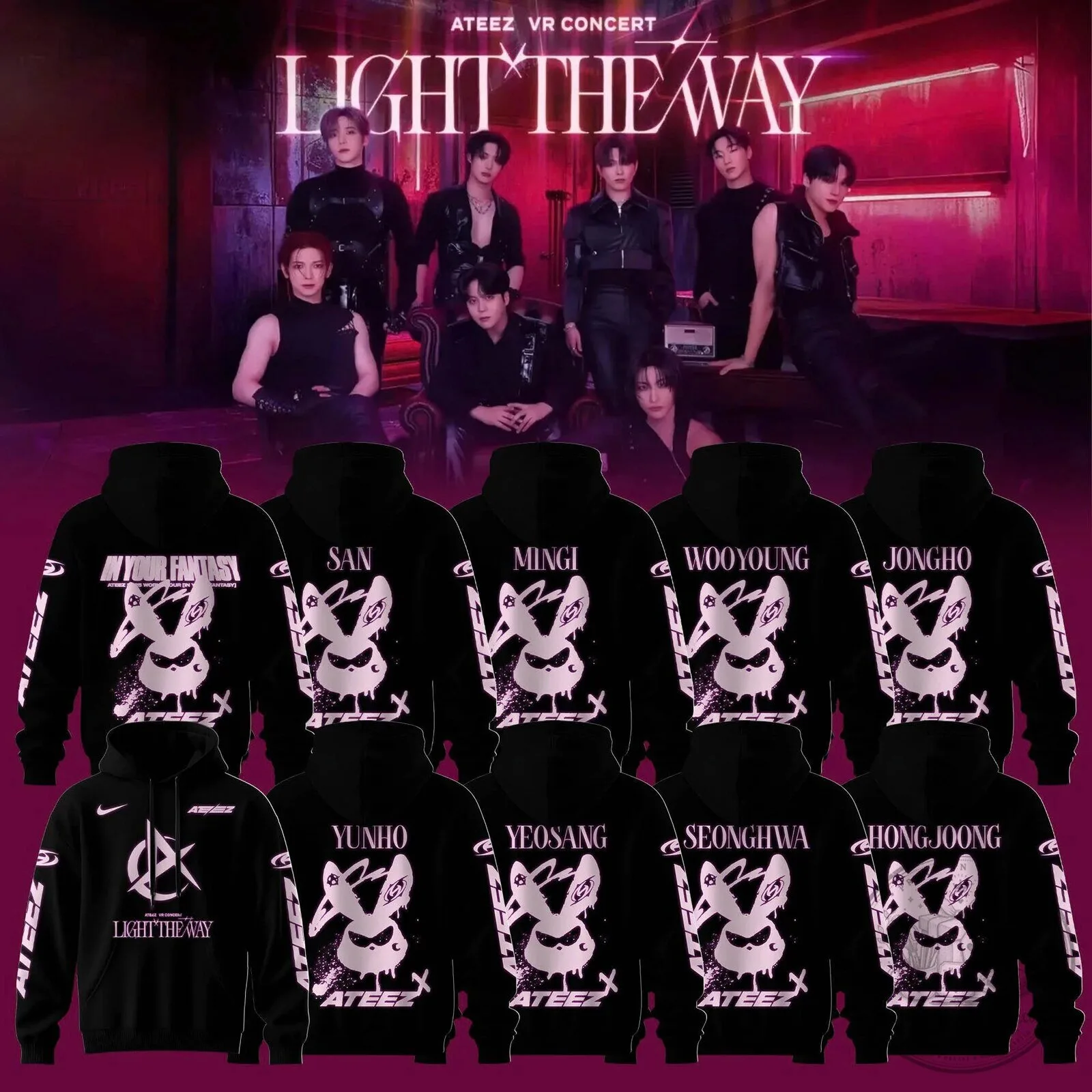 ATEEZ VR Concert Light The Way K-Pop Group Black Pullover Hoodie
