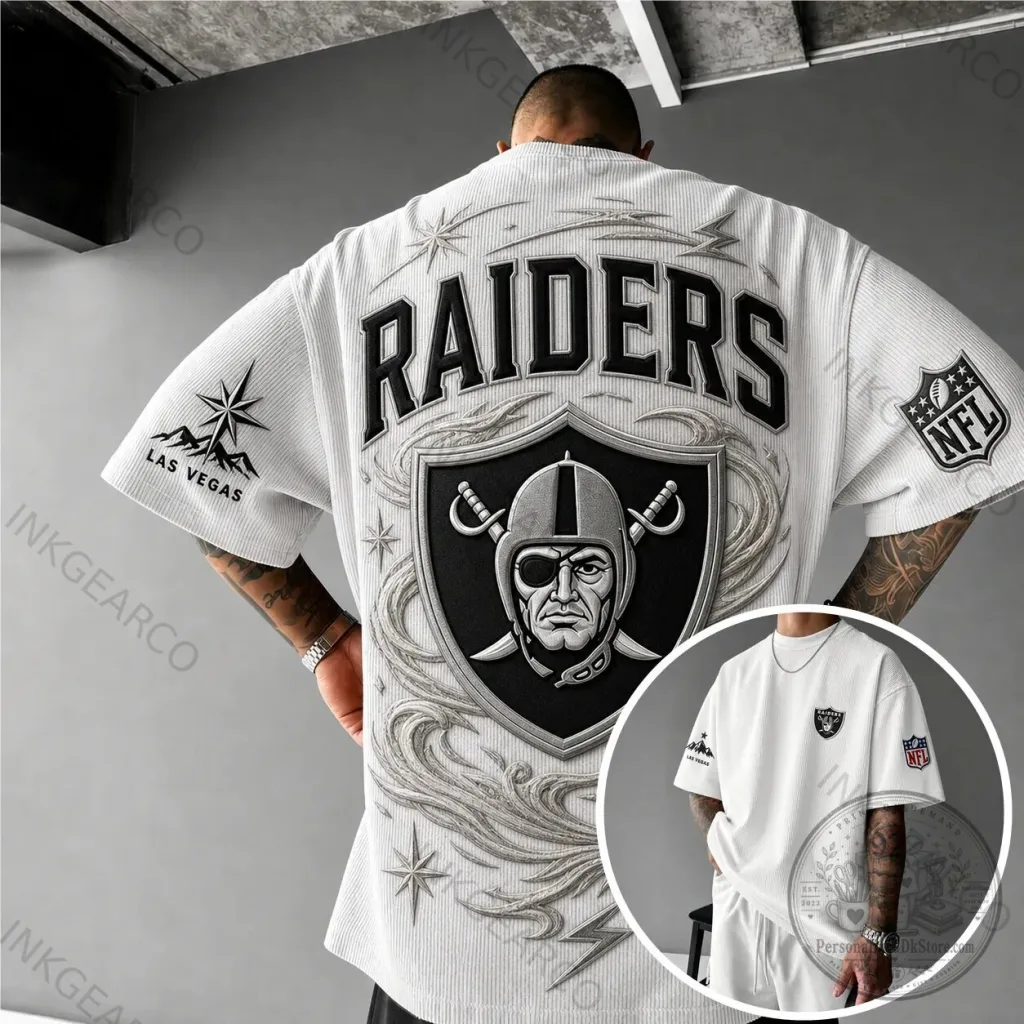 Las Vegas Raiders NFL Football Team Crest White Oversized T-Shirt Las Vegas Raiders NFL Football Team Crest White Oversized T-Shirt