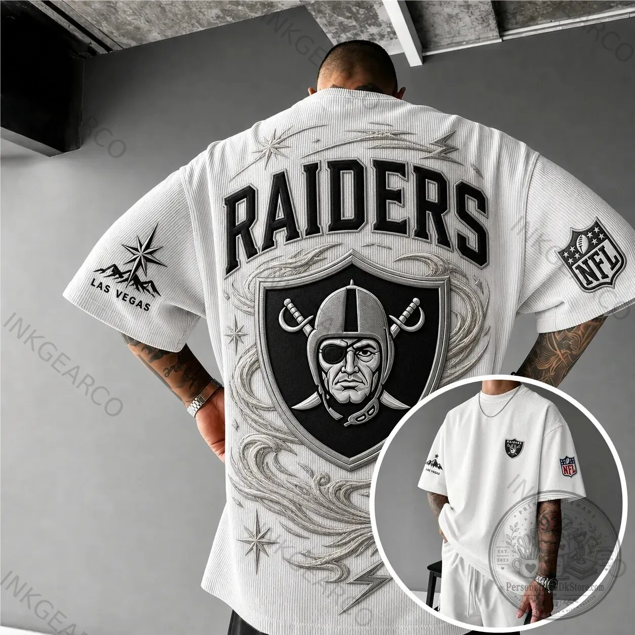 Las Vegas Raiders NFL Football Team Crest White Oversized T-Shirt