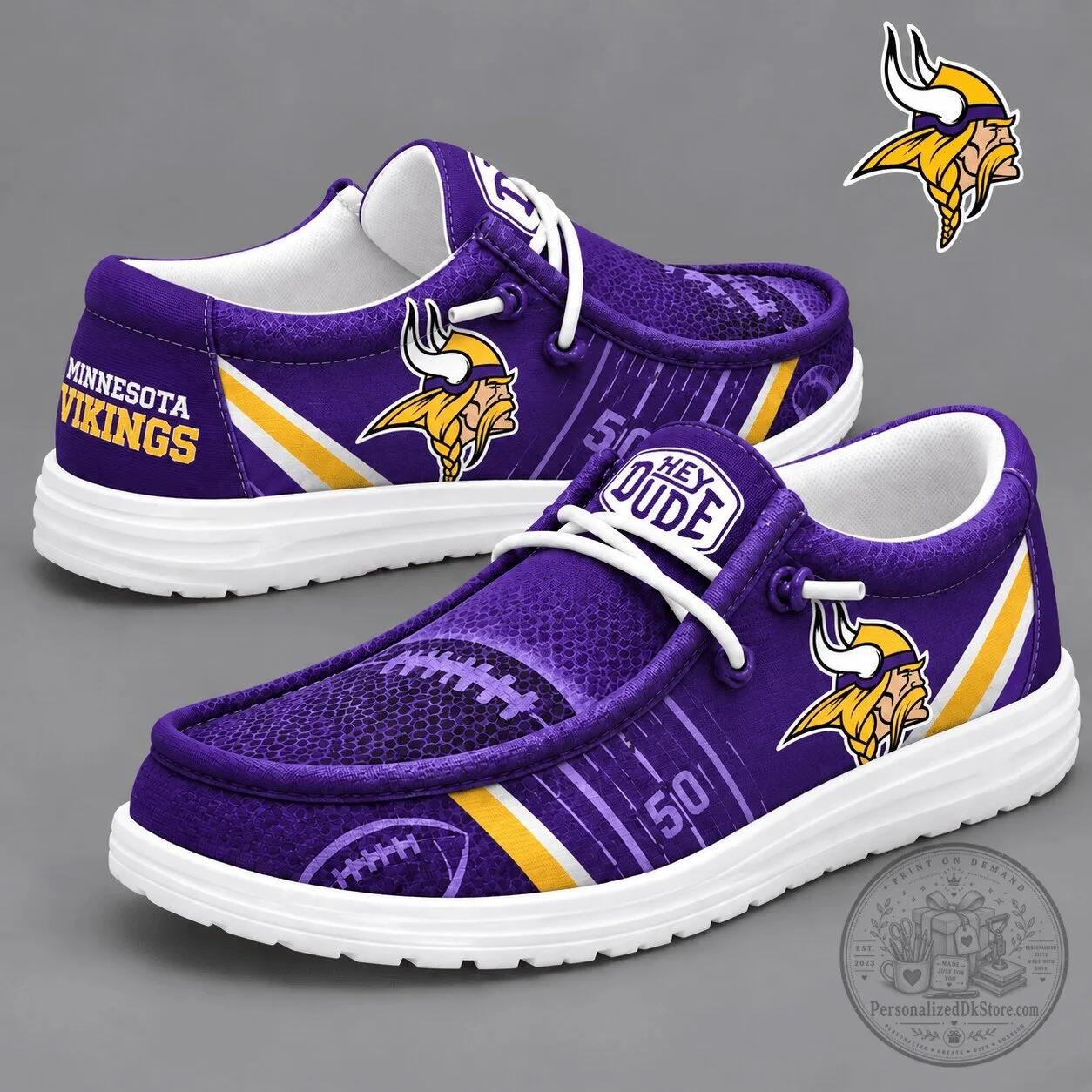 Minnesota Vikings NFL Football Team Purple and Gold Hey Dude Style Shoes