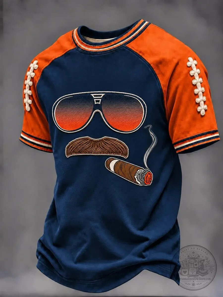 Retro Football Player Sunglasses Mustache Cigar Graphic Print Men's T-Shirt